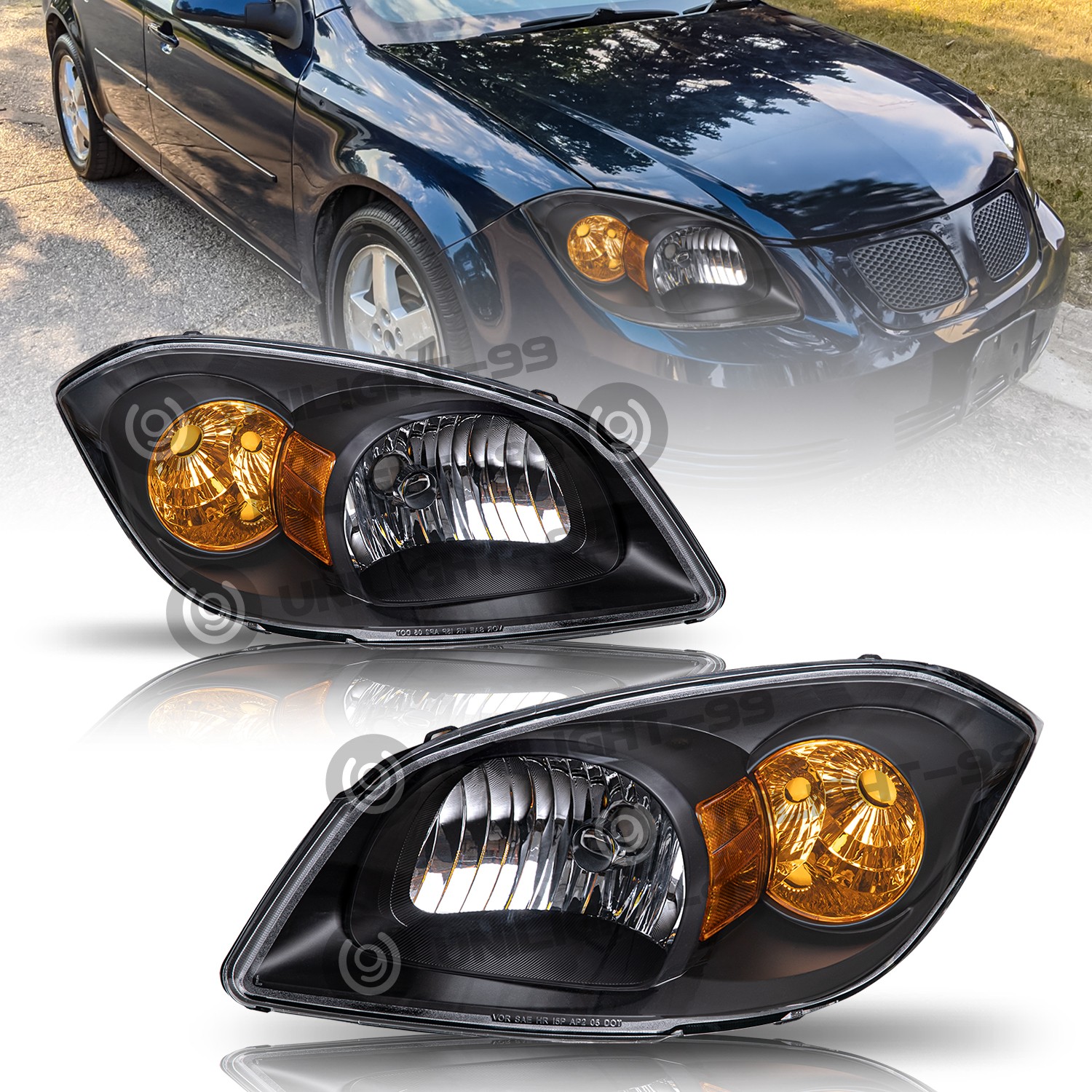 For 2005-2010 Chevy Cobalt 07-10 Pontiac G5 Black Headlights Left+ Right Pairs