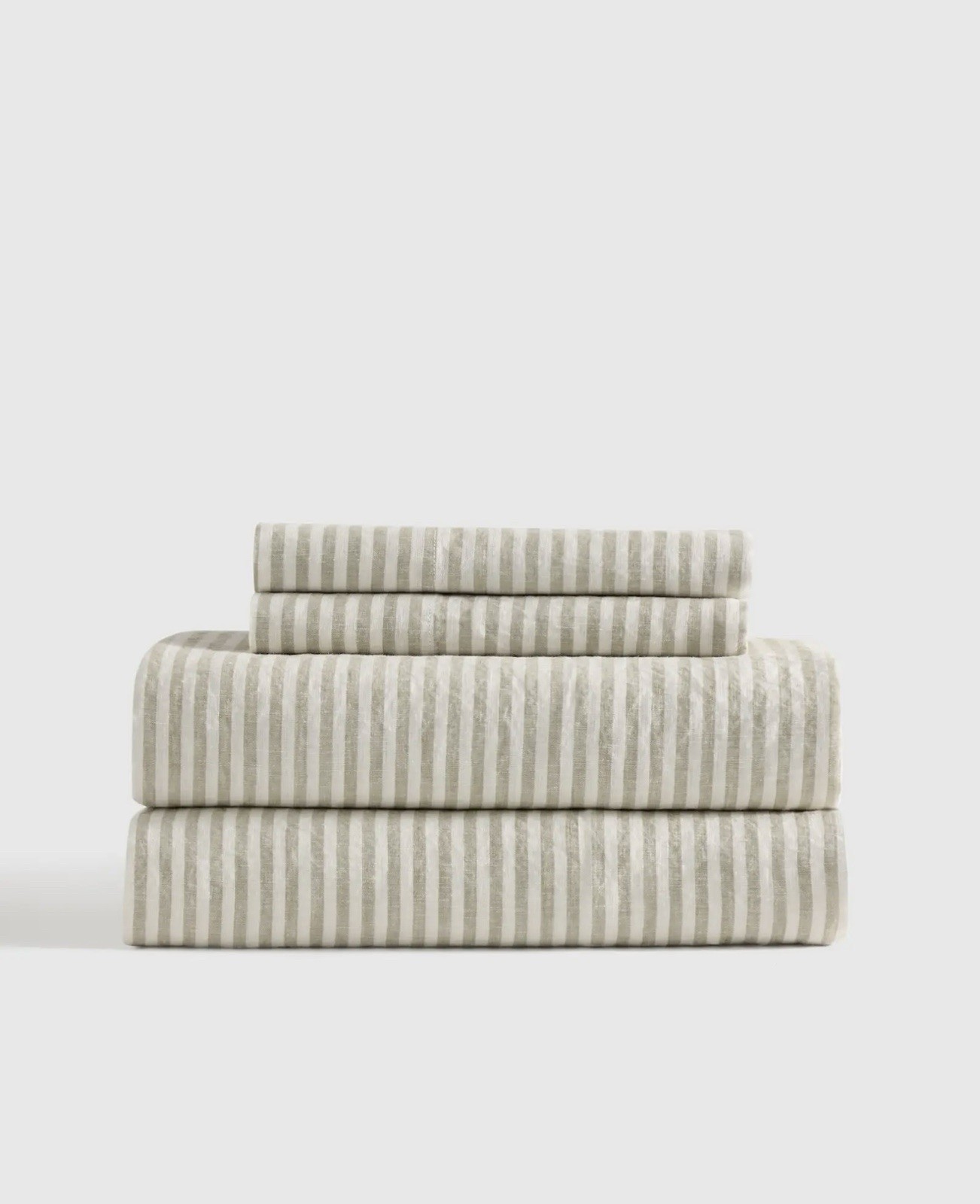 Quince European Linen Stripe Sheet Set Willowleaf White Stripe King 4 Piece Set