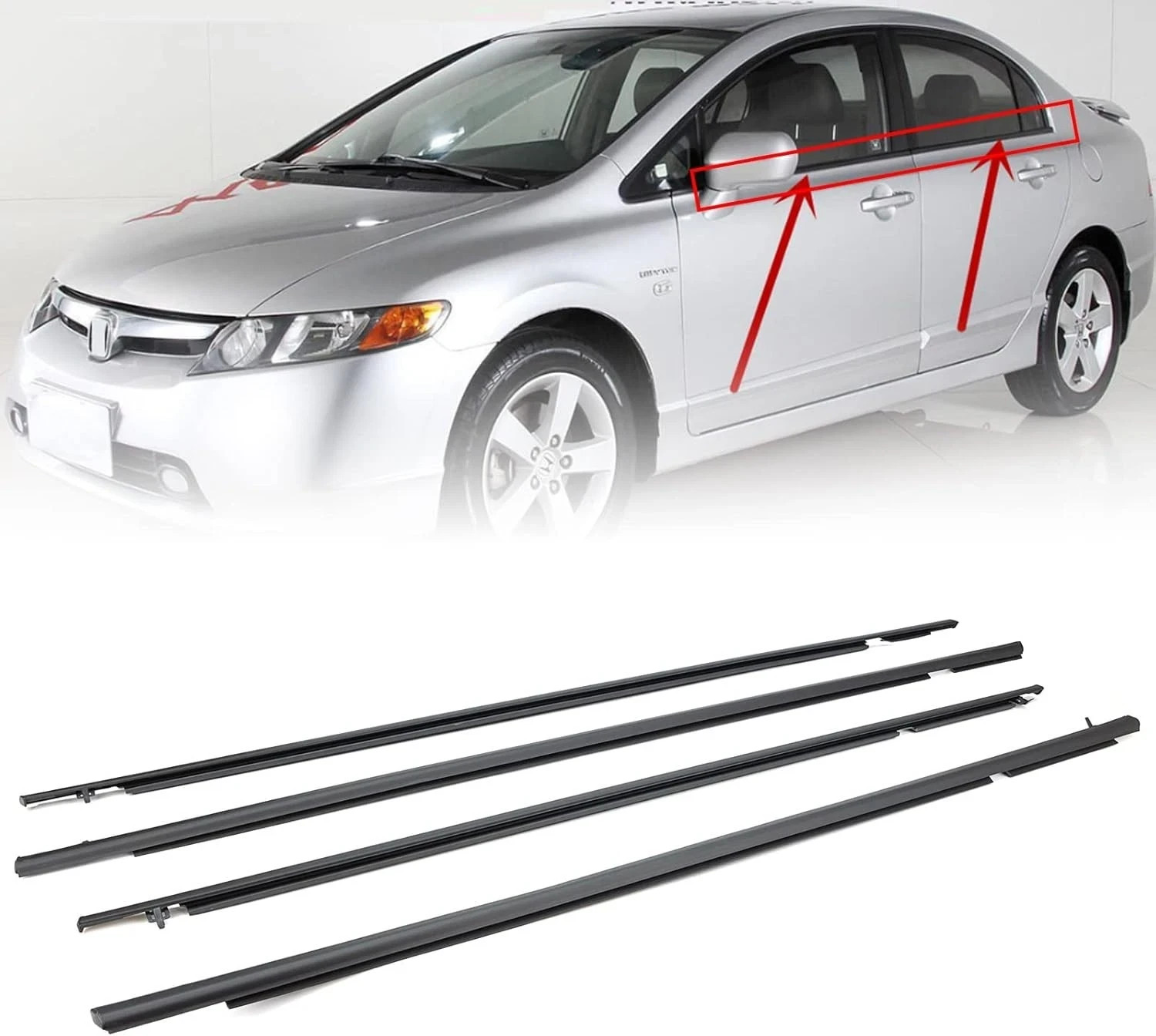 4 burletes para moldura de ventana, correa de sellado para Honda Civic 2006-2011 4 burletes para moldura de ventana, correa de sellado para Honda Civic 2006-2011