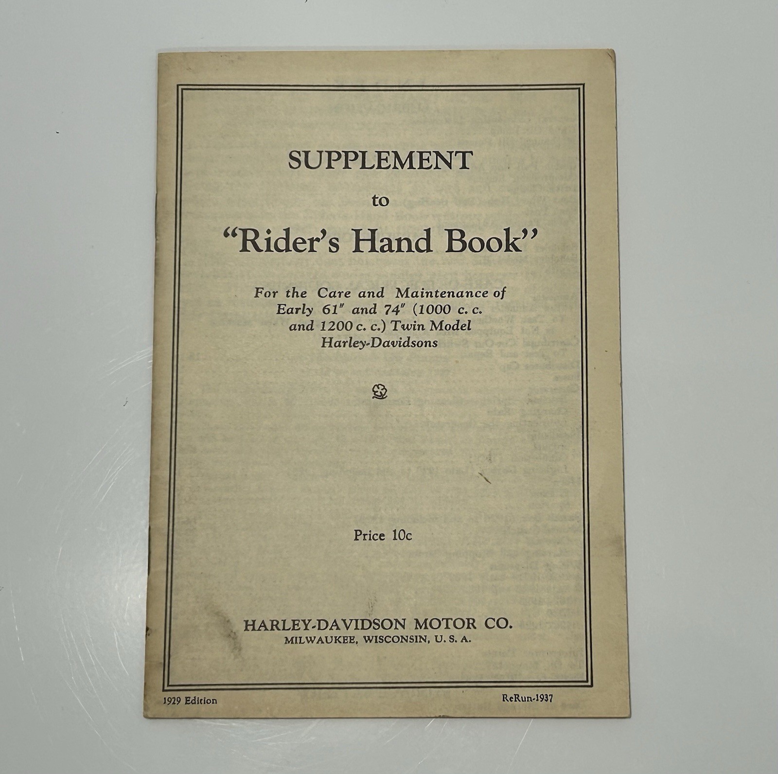 Original 1929 Harley-Davidson Rider\'s Hand Book Foldout Manuel Original 1929 Harley-Davidson Rider\'s Hand Book Foldout Manuel