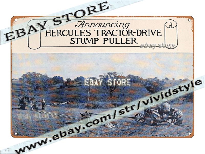 1964 Hercules Tractor Drive Stump Puller Tin Sign office decoration