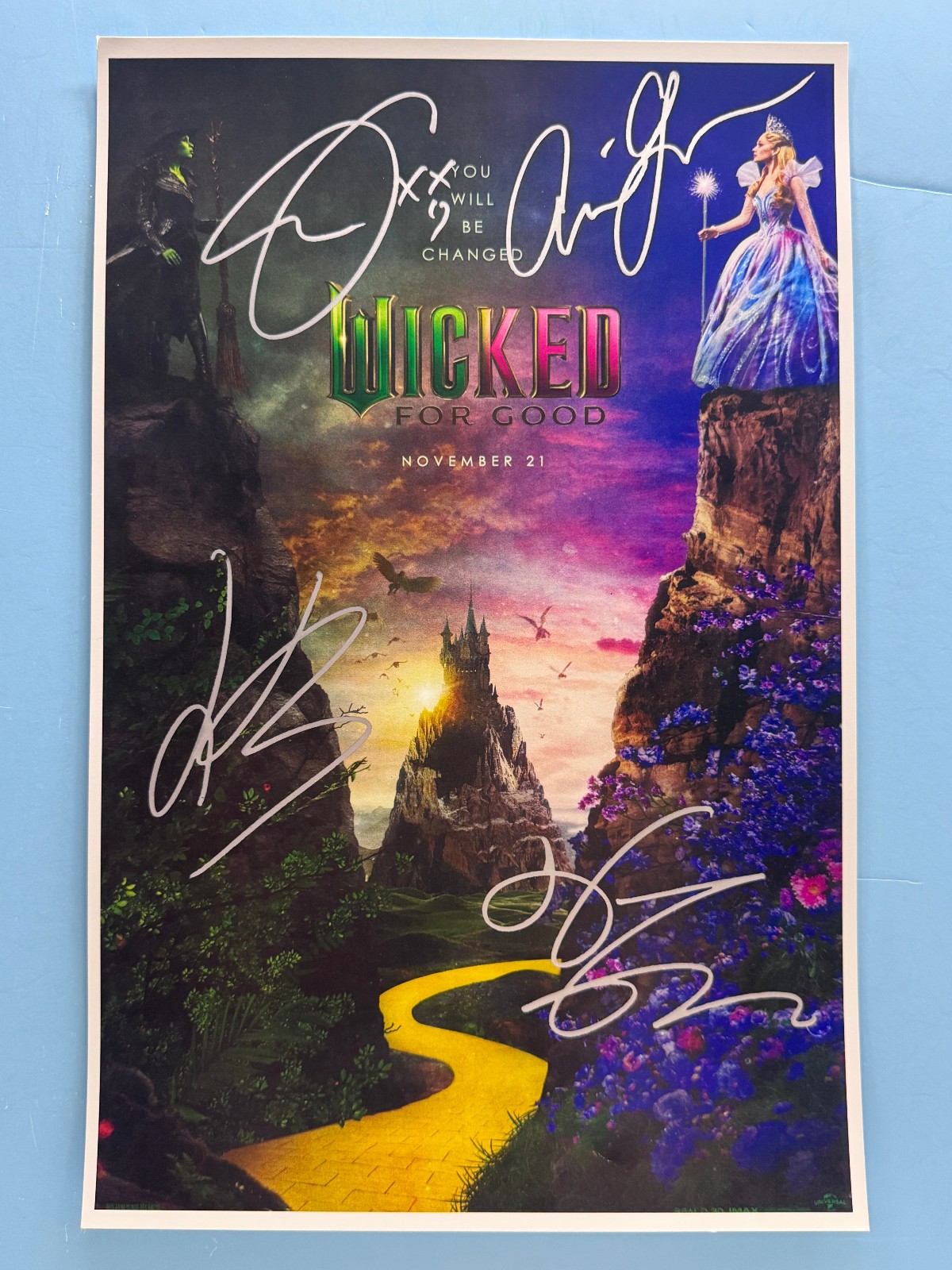 WICKED FOR GOOD MOVIE POSTER 11x17 SIGNED BY 4 AUTHENTICATED with COA 