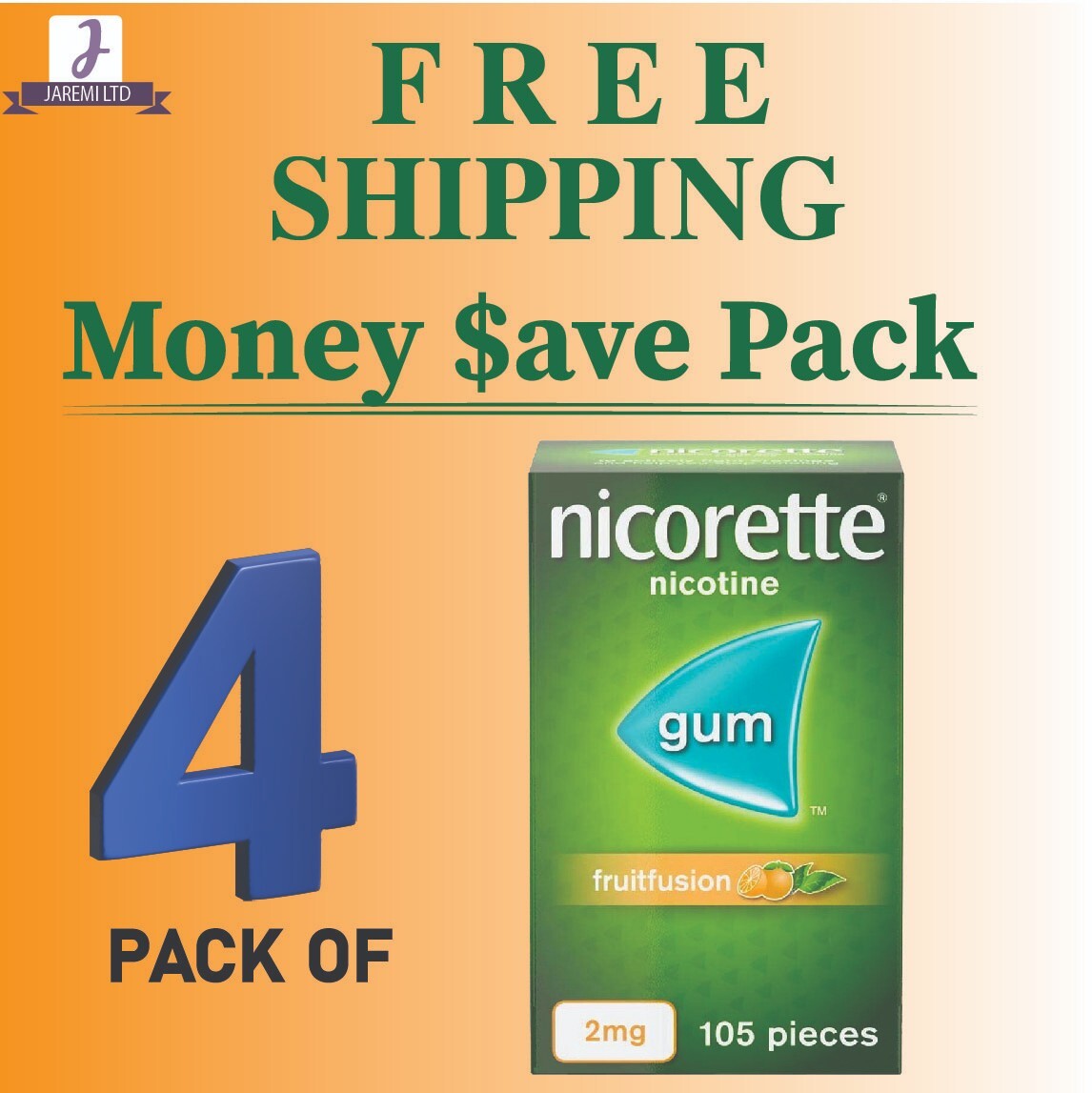4 X Nicorette Gum 2mg FRUITFUSION Suger Free 105pieces 4 X Nicorette Gum 2mg FRUITFUSION Suger Free 105pieces