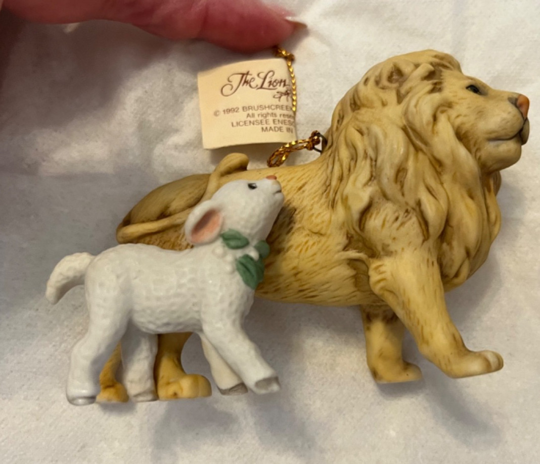 Vintage 1992 Enesco Brushcreek Lion and the Lamb Hanging Figurine with Box