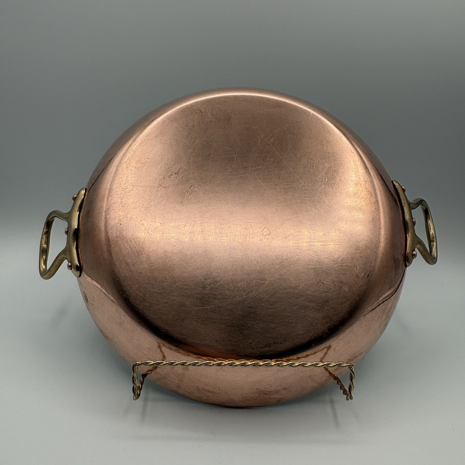 Vintage 10” French Copper & Tin Gratin Pan Double Brass Handles Made in France Vintage 10” French Copper & Tin Gratin Pan Double Brass Handles Made in France