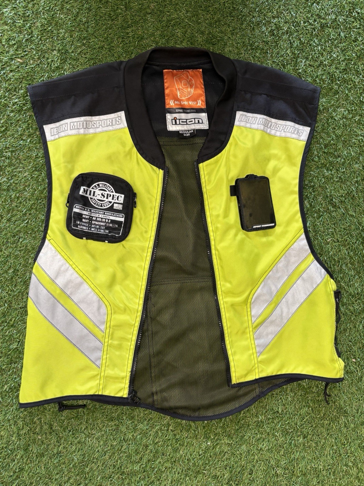 Icon Motorsports Mil Spec Mesh Motorcycle Vest Yellow Reflective Regular Size Icon Motorsports Mil Spec Mesh Motorcycle Vest Yellow Reflective Regular Size