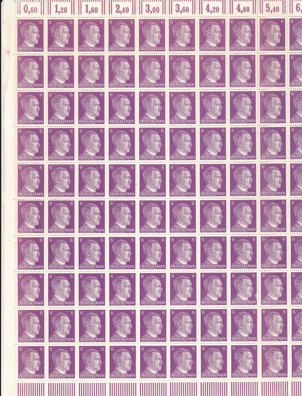 Stamp Germany 06 PF Adolf Hitler Sheet 1941 WWII 3rd Reich German MNH Faults 2