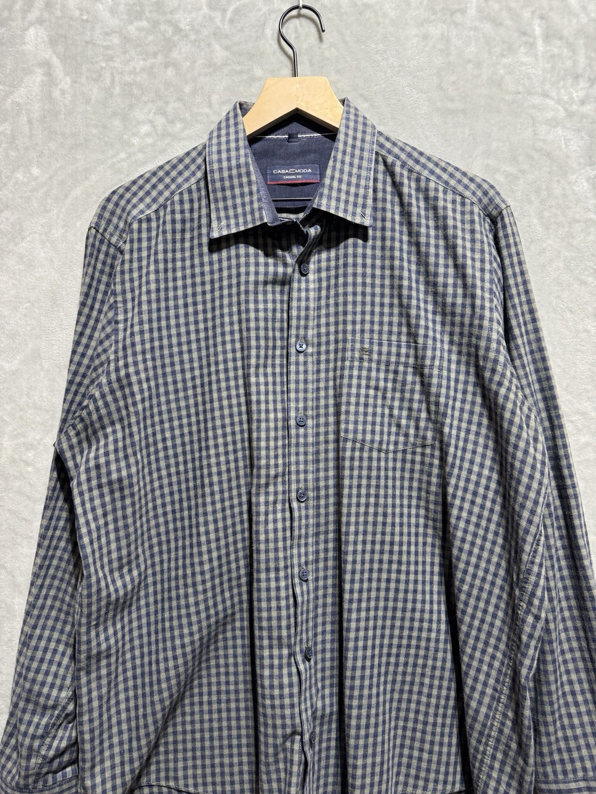 CASAMODA Casual Fit Button Down Shirt Men\'s XL Plaid Gray Blue 43/44 CASAMODA Casual Fit Button Down Shirt Men\'s XL Plaid Gray Blue 43/44