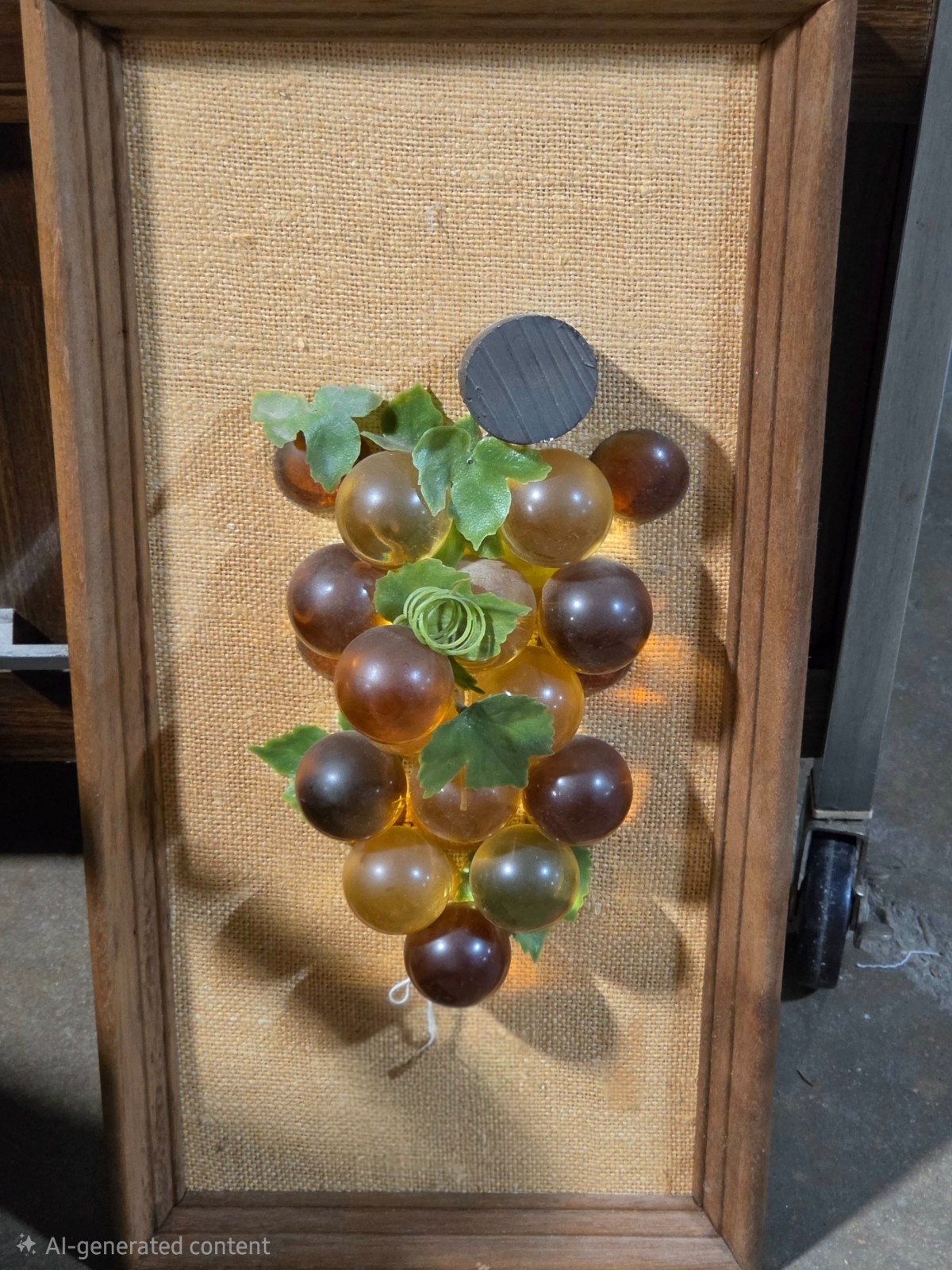 Vintage Grape Cluster Lucite Acrylic Framed 3D Wall Art Hanging MCM Mid Century