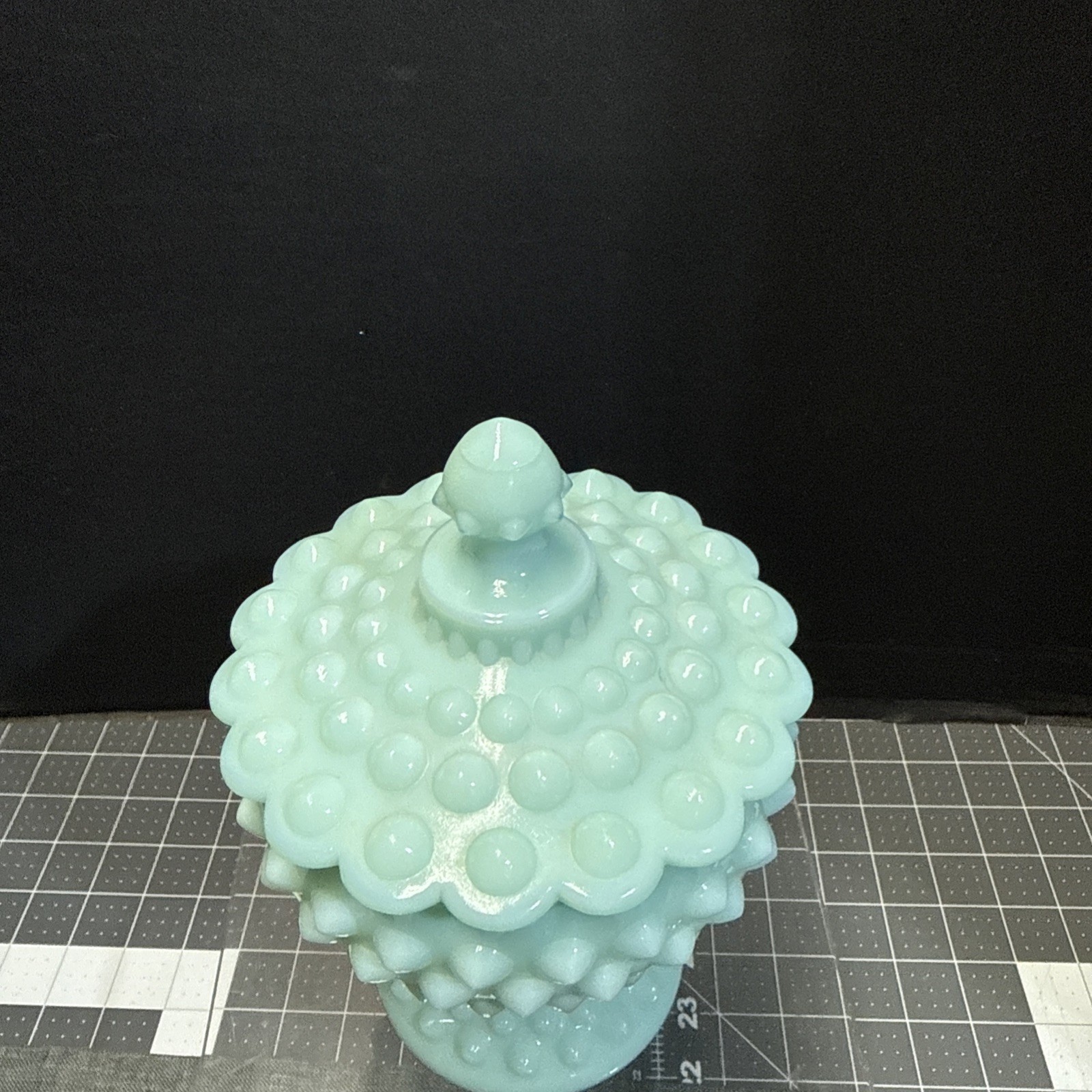 Vintage HTF Fenton Aqua Milk Glass Hobnail Candy Dish With Lid Vintage HTF Fenton Aqua Milk Glass Hobnail Candy Dish With Lid