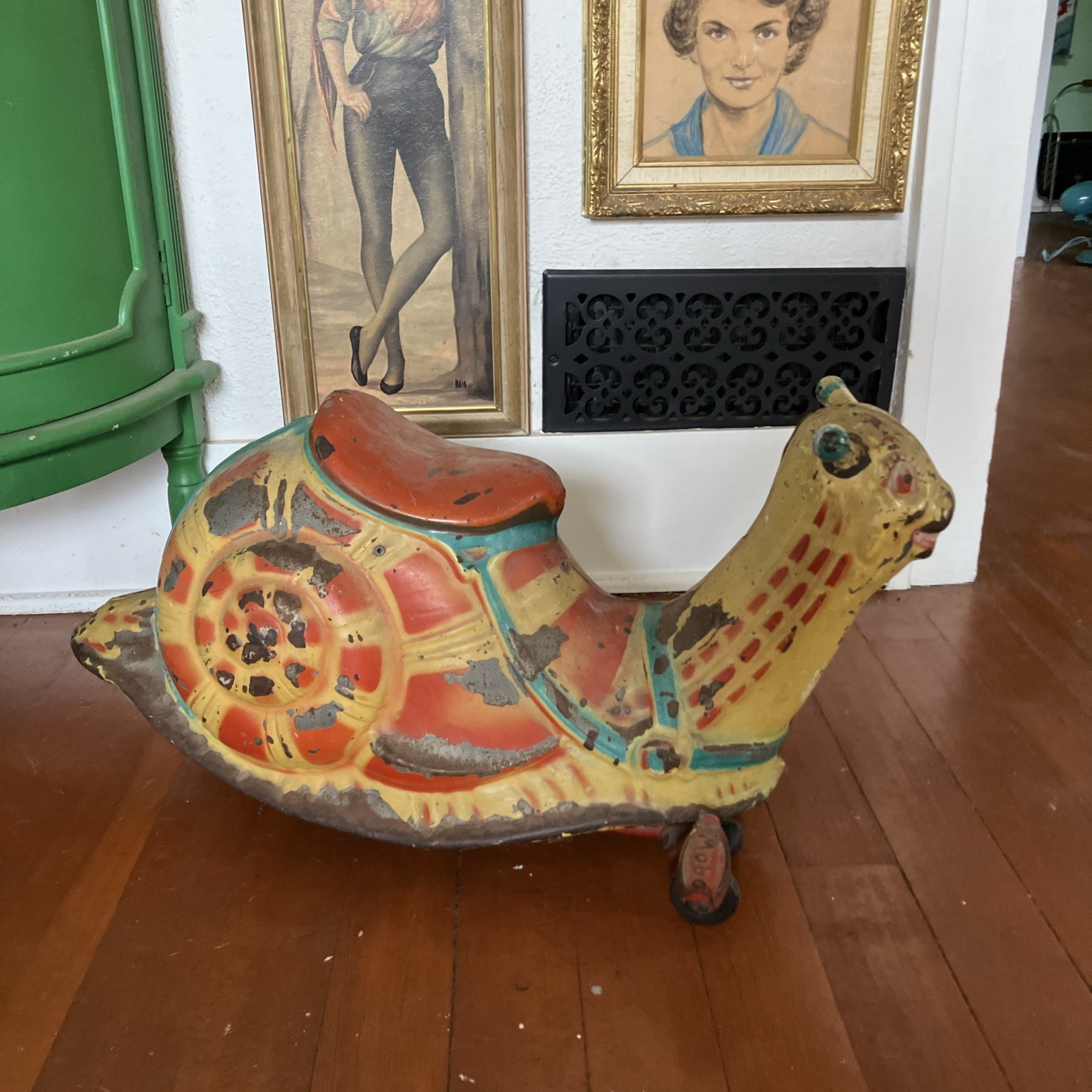 1950s toddler vintage mobo metal rocking/riding rolling toy snail 1950s toddler vintage mobo metal rocking/riding rolling toy snail