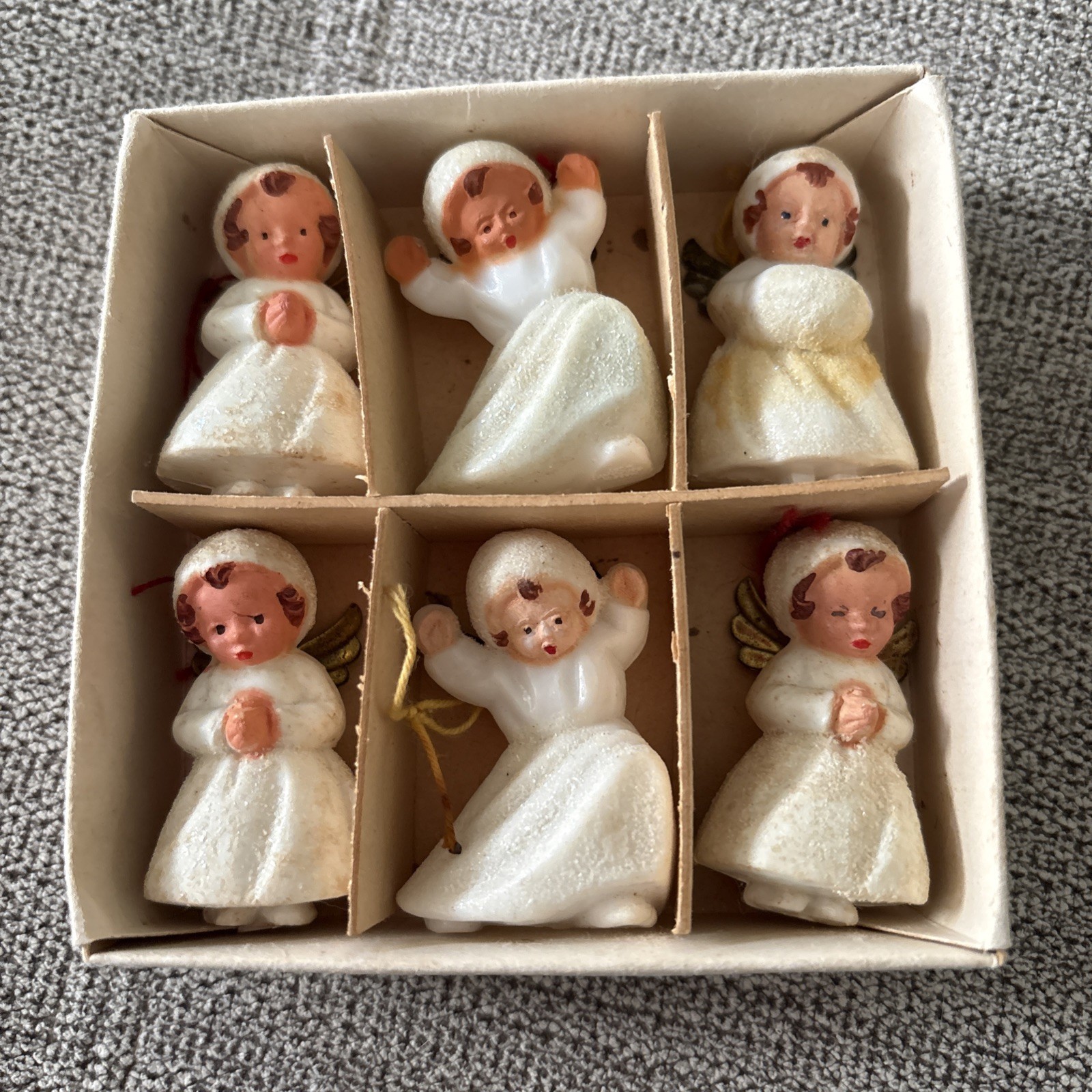 6 Vtg Celluloid Mica Sugar Angel Christmas Ornaments Metal Wings West Germany 6 Vtg Celluloid Mica Sugar Angel Christmas Ornaments Metal Wings West Germany