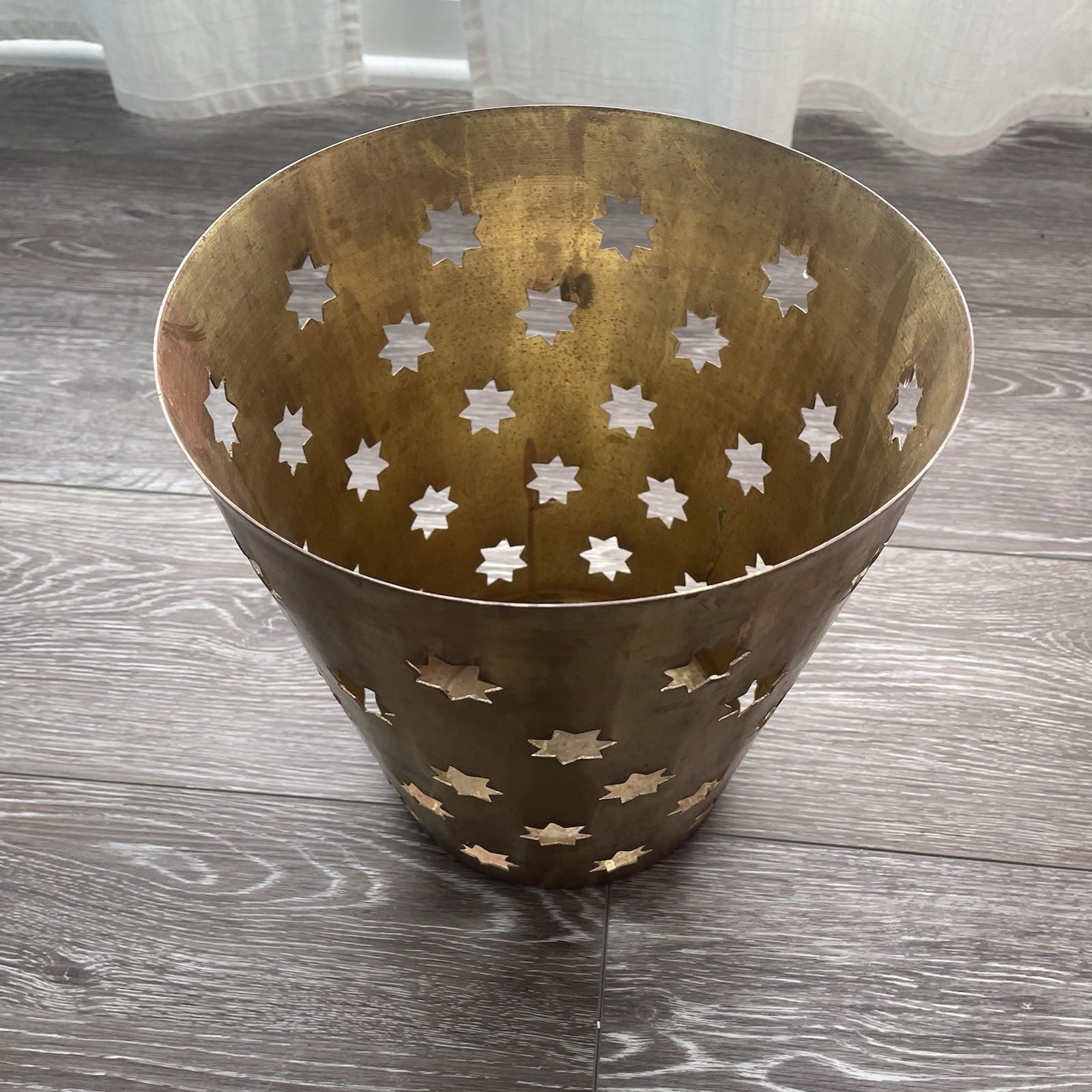 Vintage Pier 1 Brass Wastebasket Star Cutout Celestial MCM Boho Handmade India