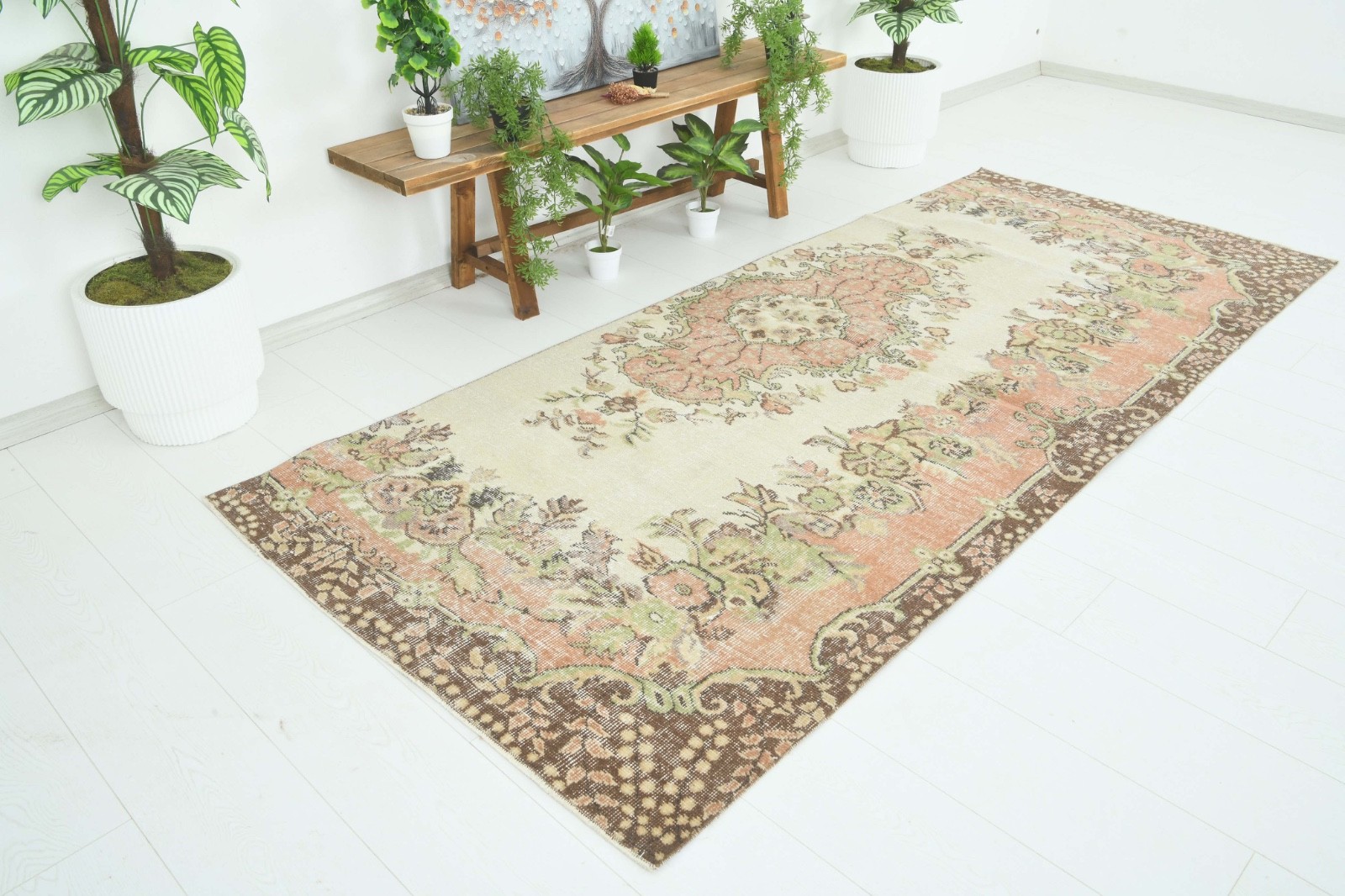 Turkish Area Rug 4x9 Hand-Knotted Vintage Narrow Oriental Carpet,743