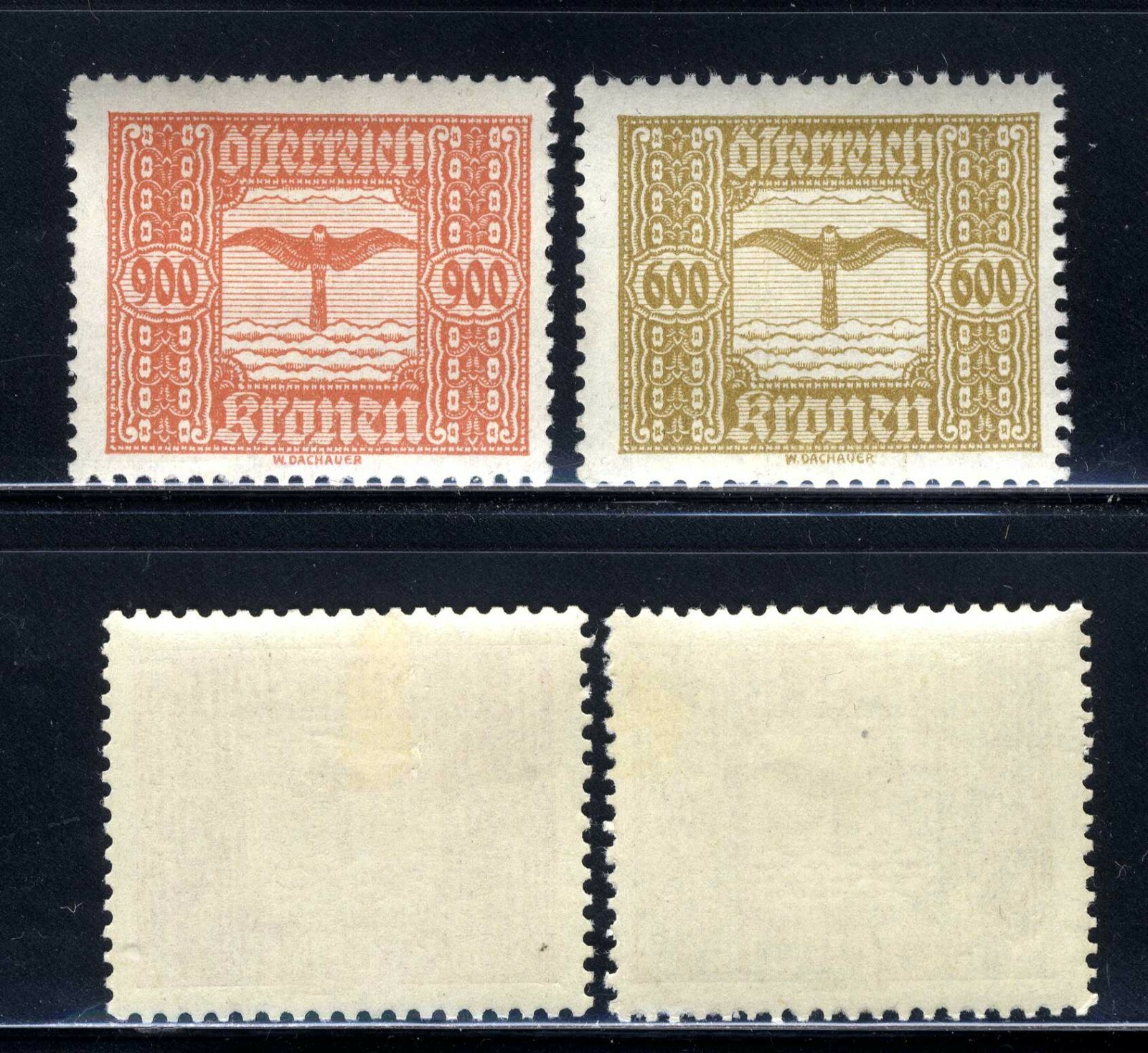 1922-24 Austria 600 & 900Kr Air Mail🛩️Stamp SG  C6-7 AP1 MLH OG
