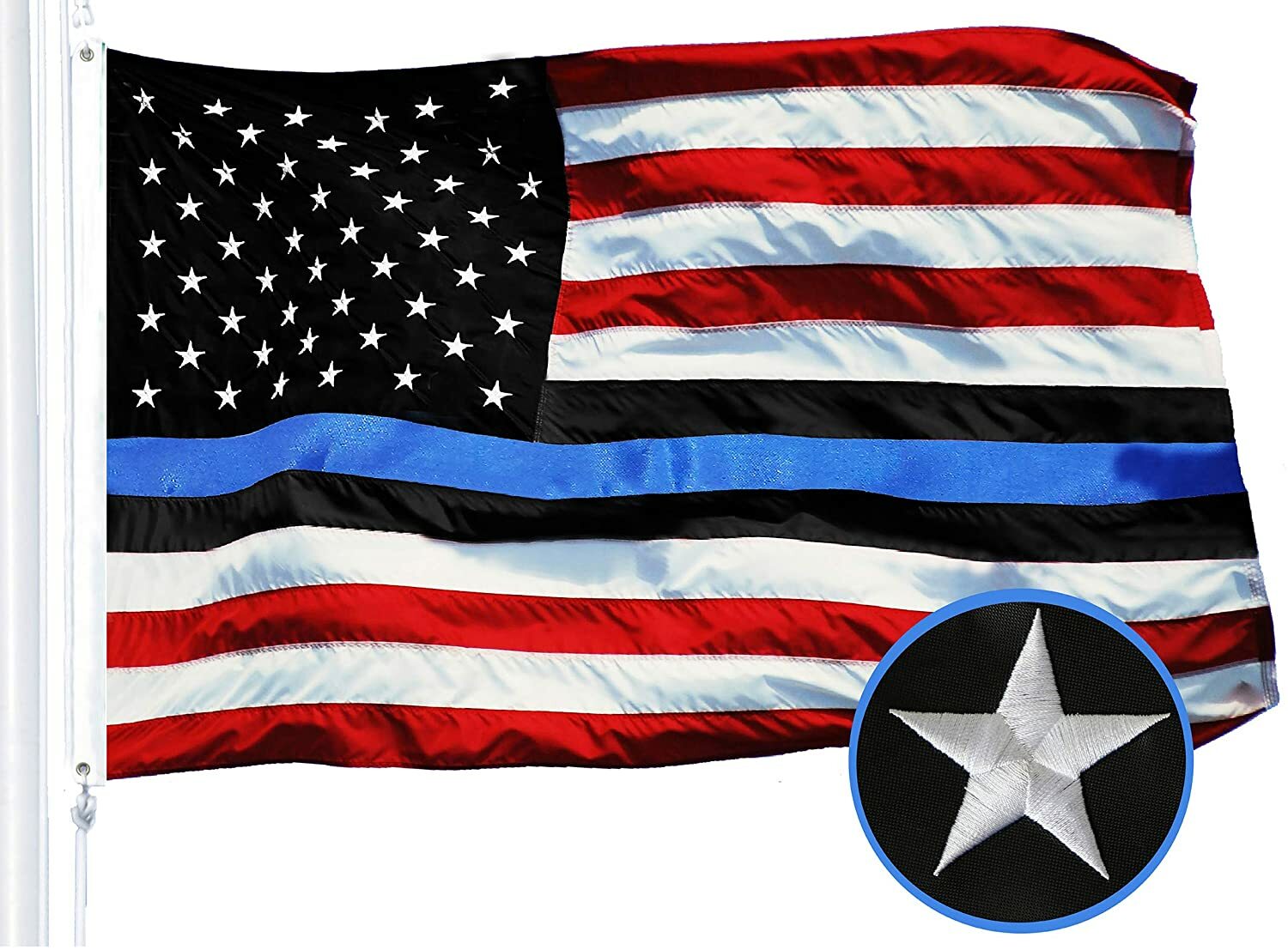 3x5 USA Thin Blue Line Police Lives Matter Flag Red White Black Blue Embroidered 3x5 USA Thin Blue Line Police Lives Matter Flag Red White Black Blue Embroidered