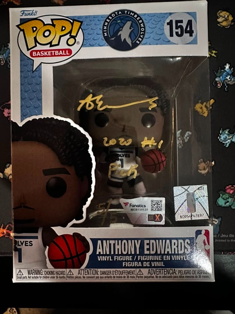 Fanatics Authentic Anthony Edwards Signed Auto Funko Pop  2020 #1 Pick 5 of 5
