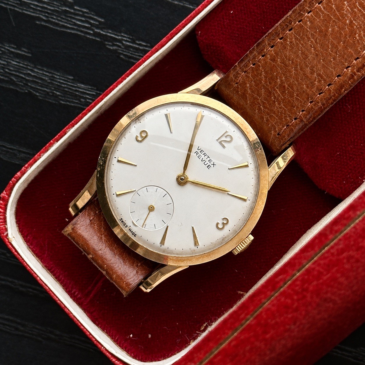 1961 Vertex Revue 9k & 18k Solid Gold Cal 81 19J Vintage Watch Original Box