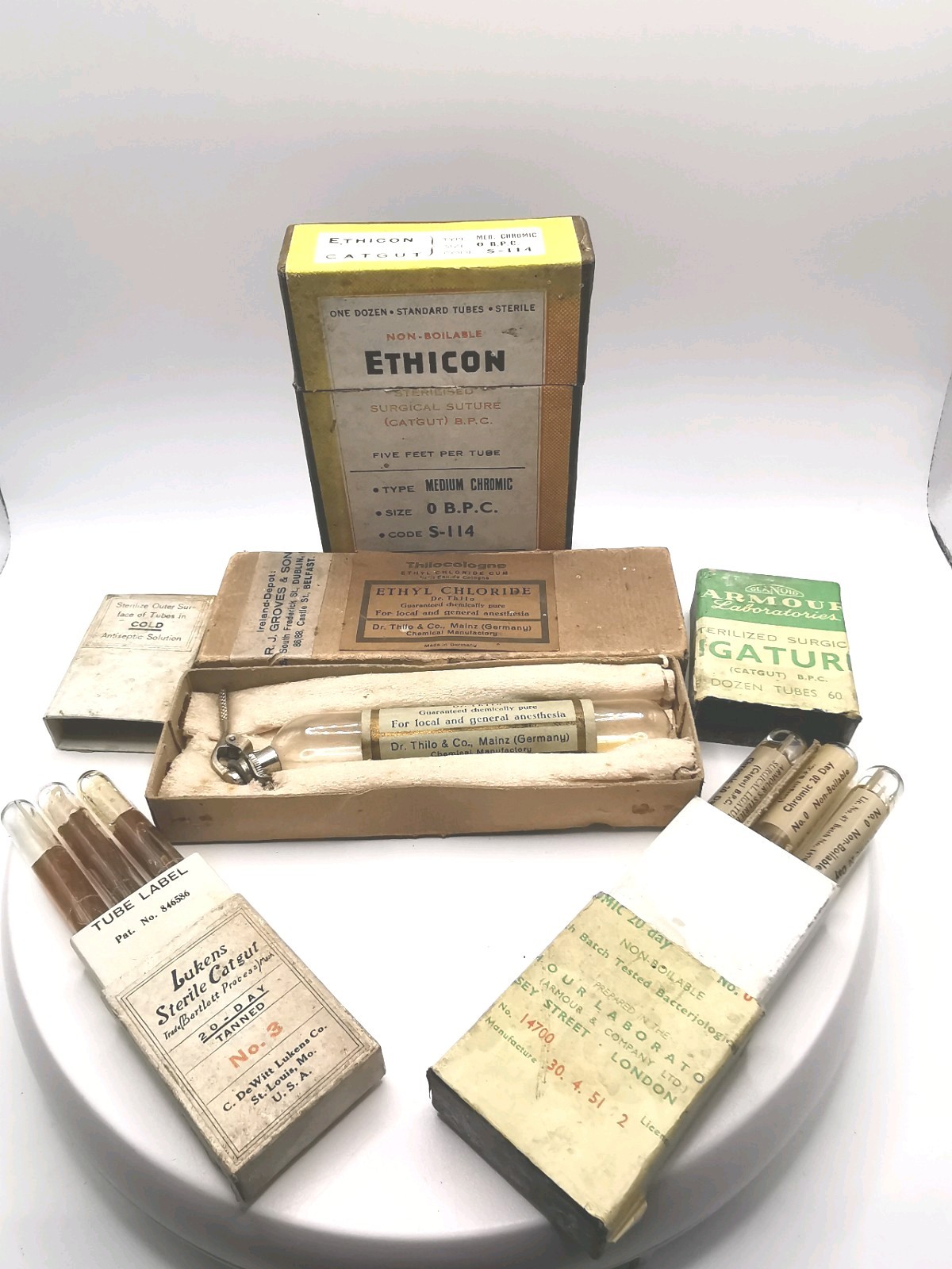 Vintage Medical Surgical Sutures Catgut Ethicon Ethyl Chloride Mixed Lot
