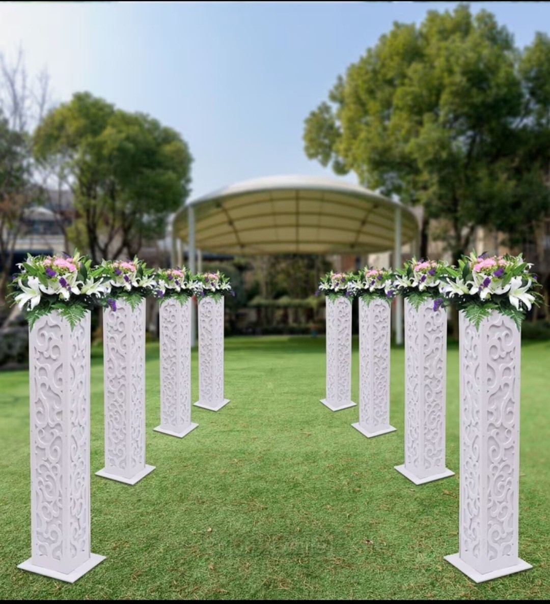 8Pcs Elegant White Flower Columns with LED Lights for Weddings & Events 8Pcs Elegant White Flower Columns with LED Lights for Weddings & Events