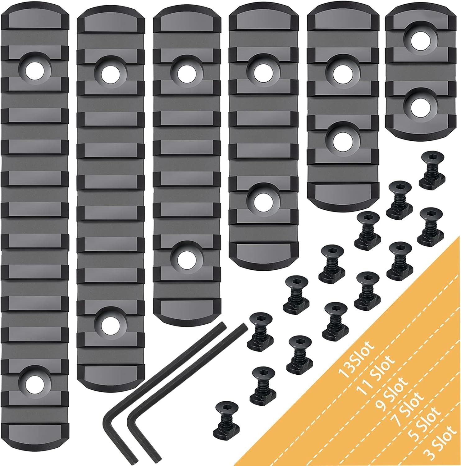 6 Pack Lock Picatinny Rail 3/5/7/9/11/13 Slot Set M-Lok Picatinny Rail 6 Pack Lock Picatinny Rail 3/5/7/9/11/13 Slot Set M-Lok Picatinny Rail