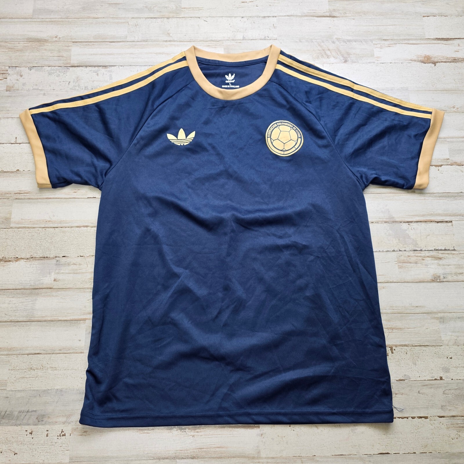 Adidas Colombia Soccer Jersey Adult L Navy Blue Gold Football 100% Polyester Adidas Colombia Soccer Jersey Adult L Navy Blue Gold Football 100% Polyester