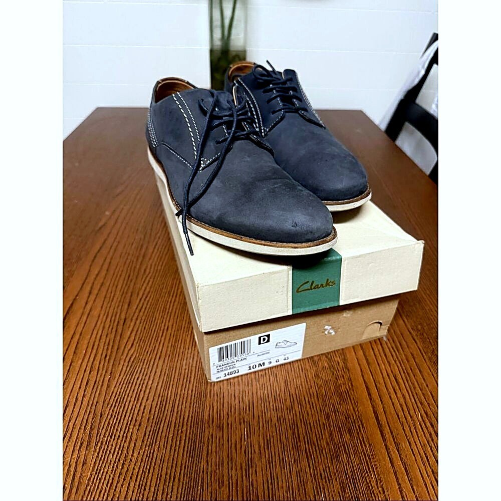 Clarks Franson Plain Nubuck Leather Shoes Men\'s Size 10 Gray Blue Clarks Franson Plain Nubuck Leather Shoes Men\'s Size 10 Gray Blue