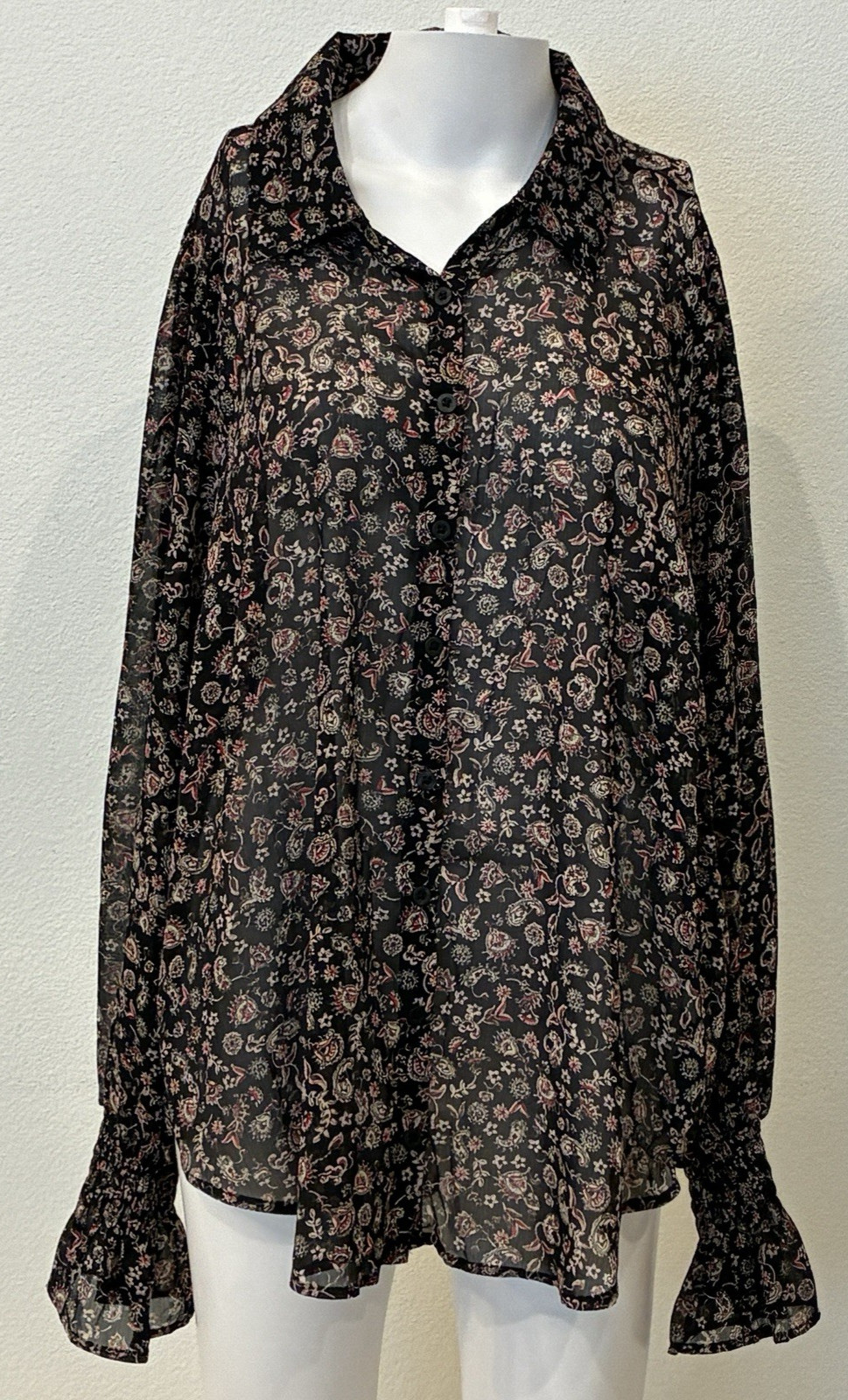 New Torrid Festi Sheer Chiffon Black Paisley Blouse Size 1X Romantic Dark Fairy New Torrid Festi Sheer Chiffon Black Paisley Blouse Size 1X Romantic Dark Fairy