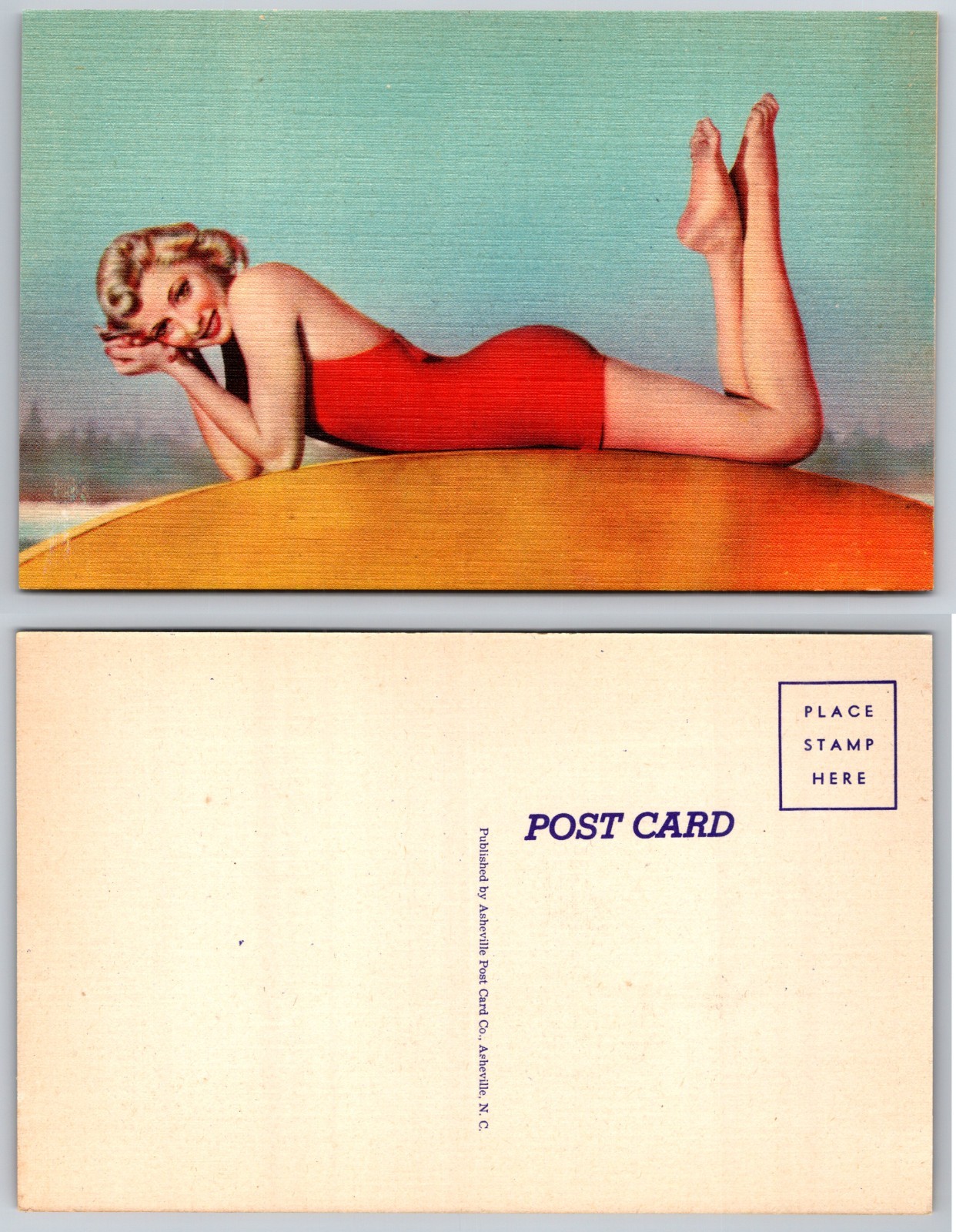 Woman In Red Swimsuit Beach Scene Postcard