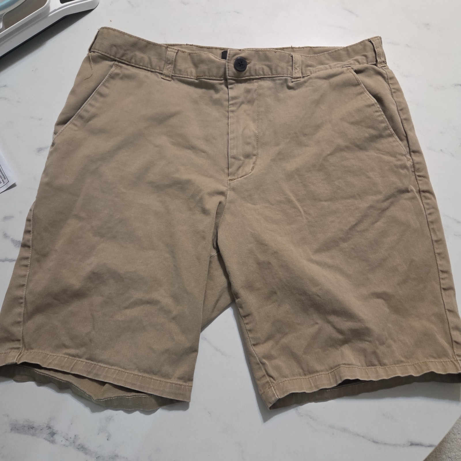 PacSun Los Angeles Men\'s Khaki Chino Shorts Size 32 Beige Stretch Flat Front Cas