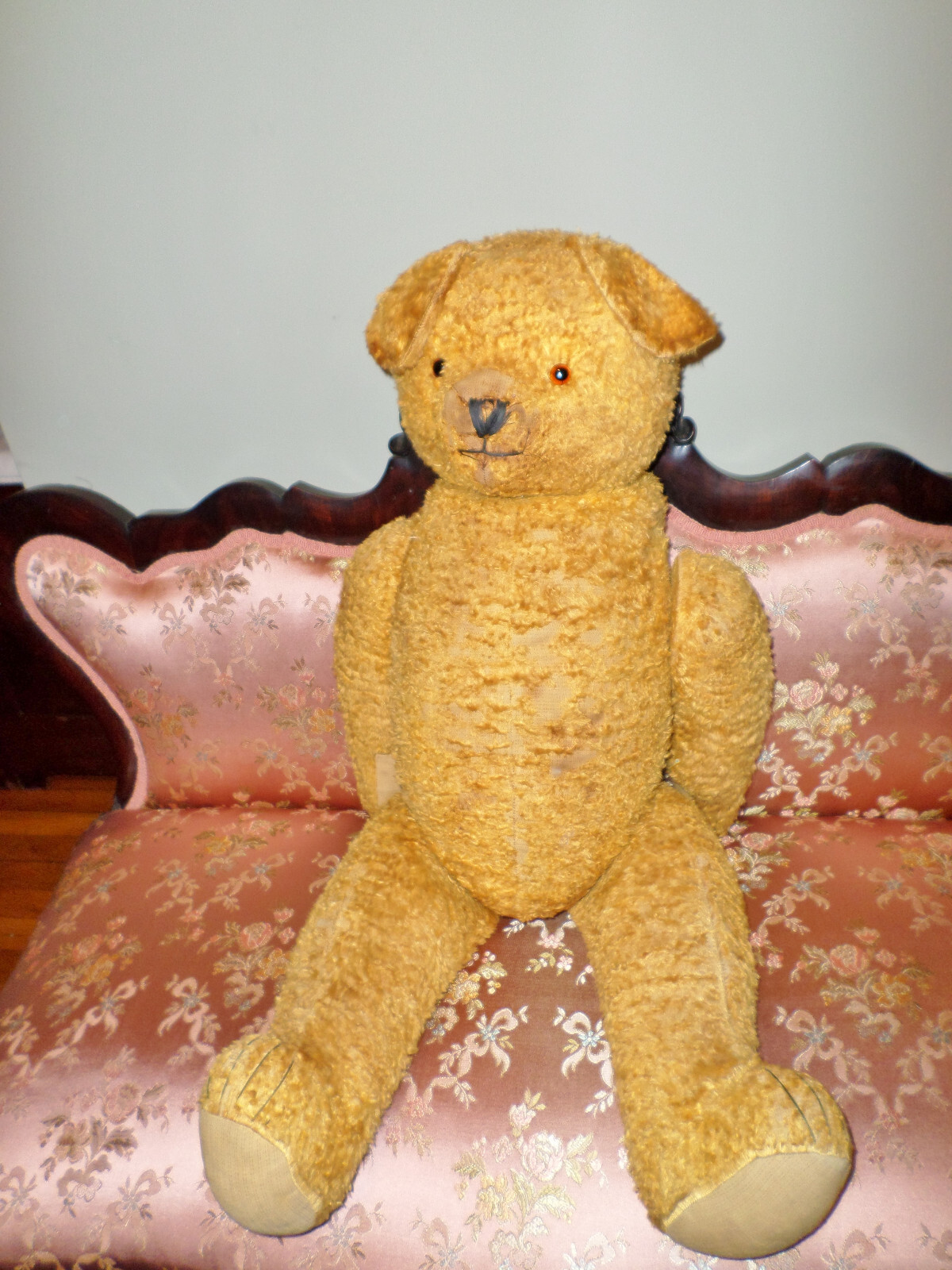 Antique Huge 31\' English Yellow Mohair Teddy Bear Straw Stuffed Glass Eyes Antique Huge 31\' English Yellow Mohair Teddy Bear Straw Stuffed Glass Eyes