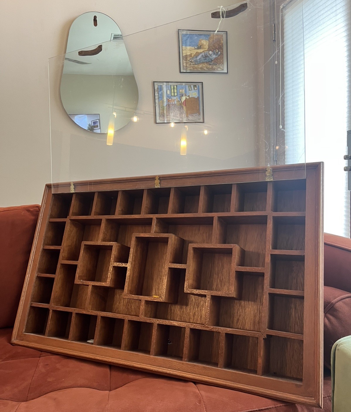 Vintage Wooden Cubby Display Shelf Shadow Box Trinket Curio Wall Decor 34\