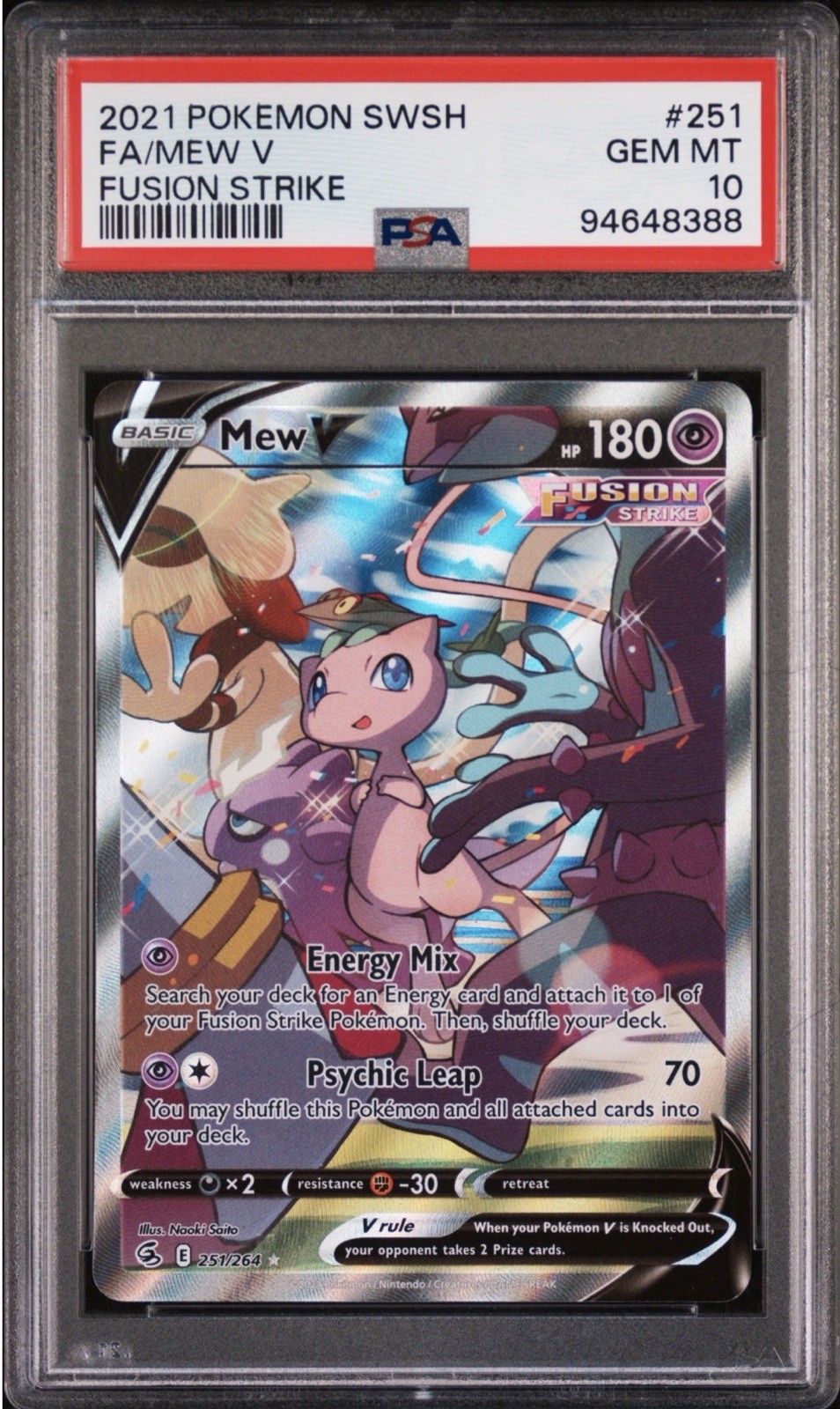 2021 POKEMON SWORD & SHIELD FUSION STRIKE #251 FULL ART/MEW V PSA 10 2021 POKEMON SWORD & SHIELD FUSION STRIKE #251 FULL ART/MEW V PSA 10
