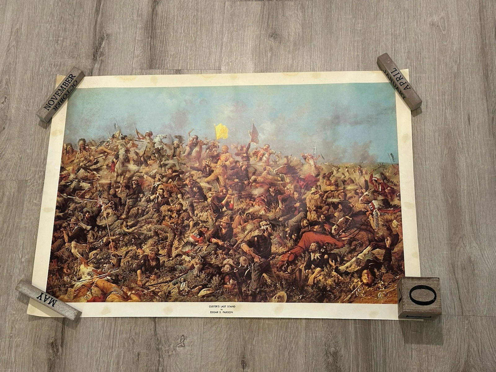 Vintage 1900-1919 E.S. Paxson Custer's Last Stand Print W/ Signature LOOK & READ
