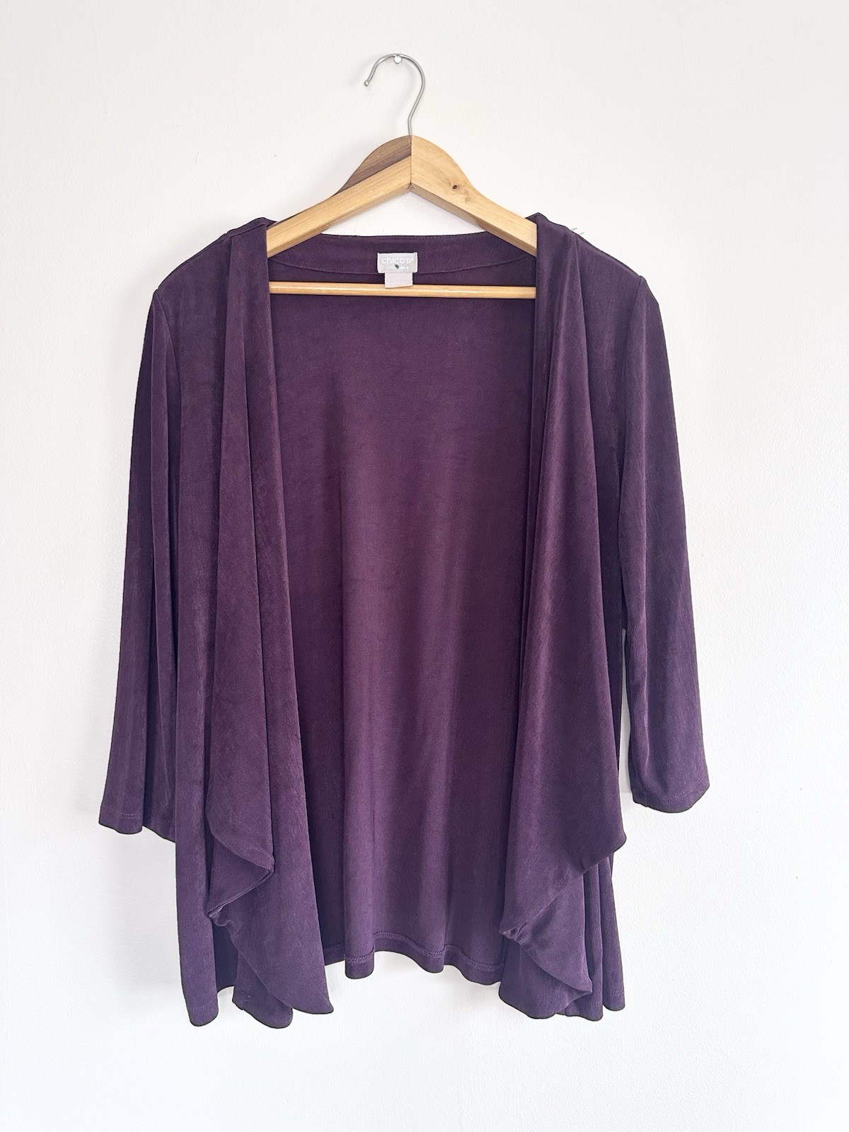 Chico’s Travelers Cardigan Open Front Acetate Slinky Plum Sz 1 (8/10)