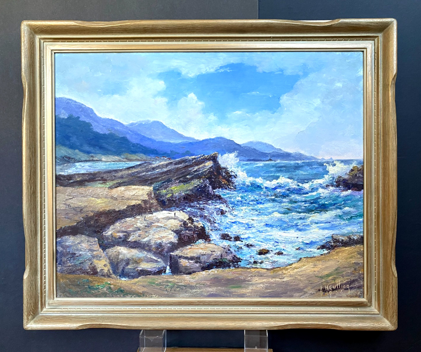 1956 Monterey, CA. Oil on Board Plein Air Seascape Signed F.H. Cutting  PERFECT.