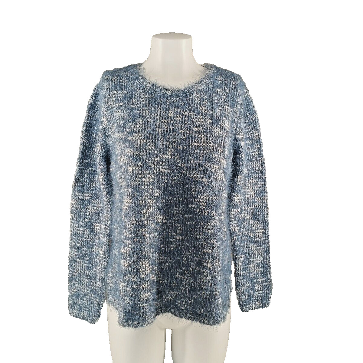 NWT Style&CO Soft Fuzzy Textured Sweater SMALL(4-6) Metallic Blue/White Pullover
