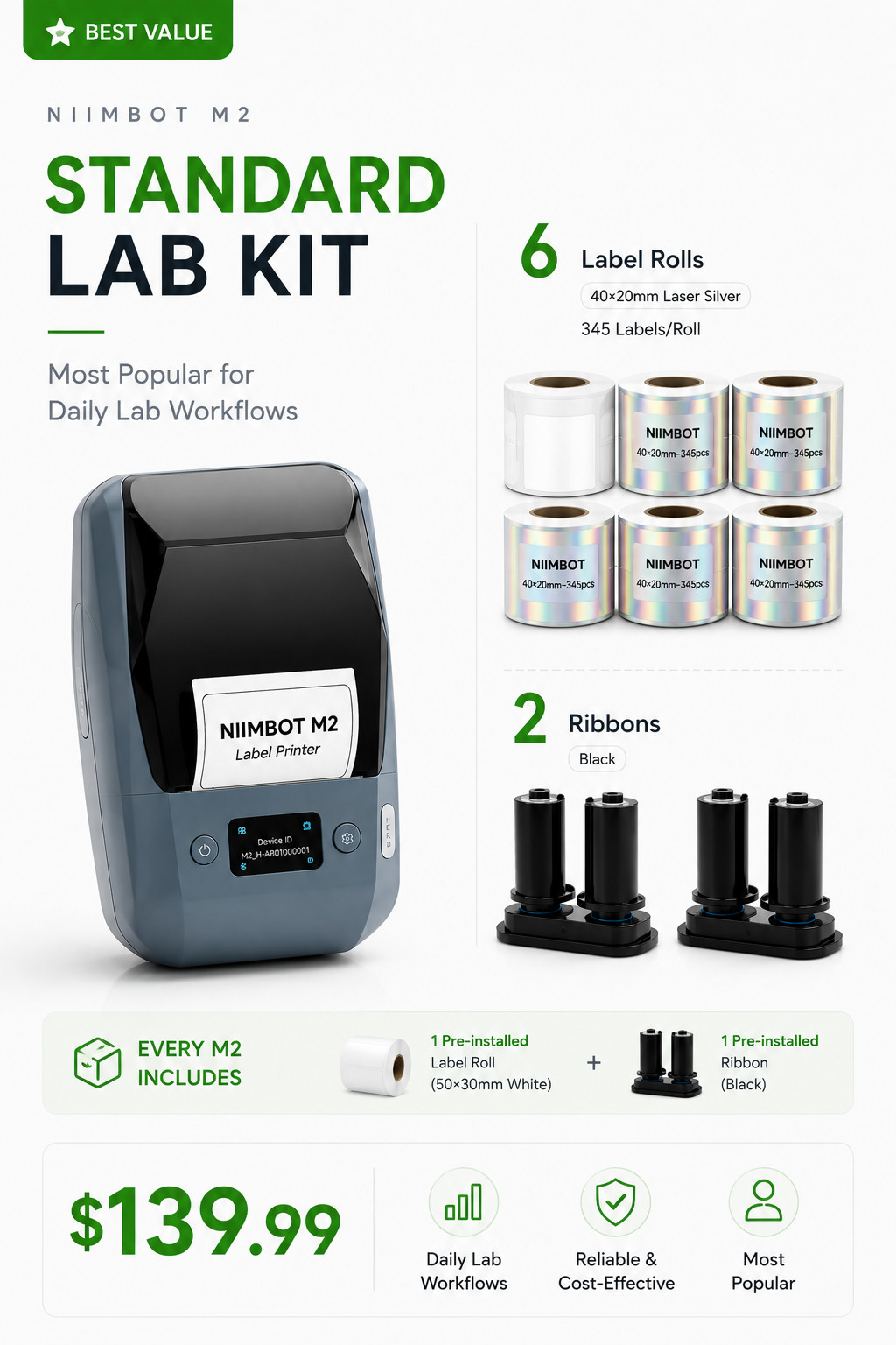 NIIMBOT M2 Label Printer Kit for Lab Vials Cryogenic Labeling No Smudge Bundle