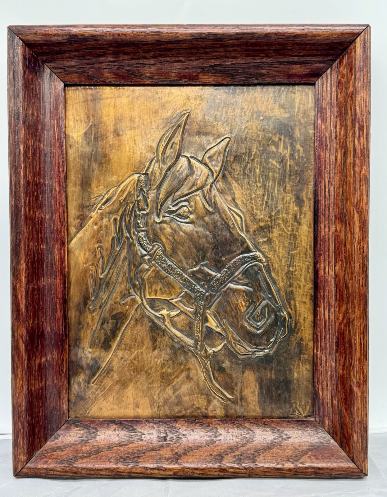 Vintage Copper Hammered Relief Horse Head Western Art Wall Hanging PRETTY FRAME