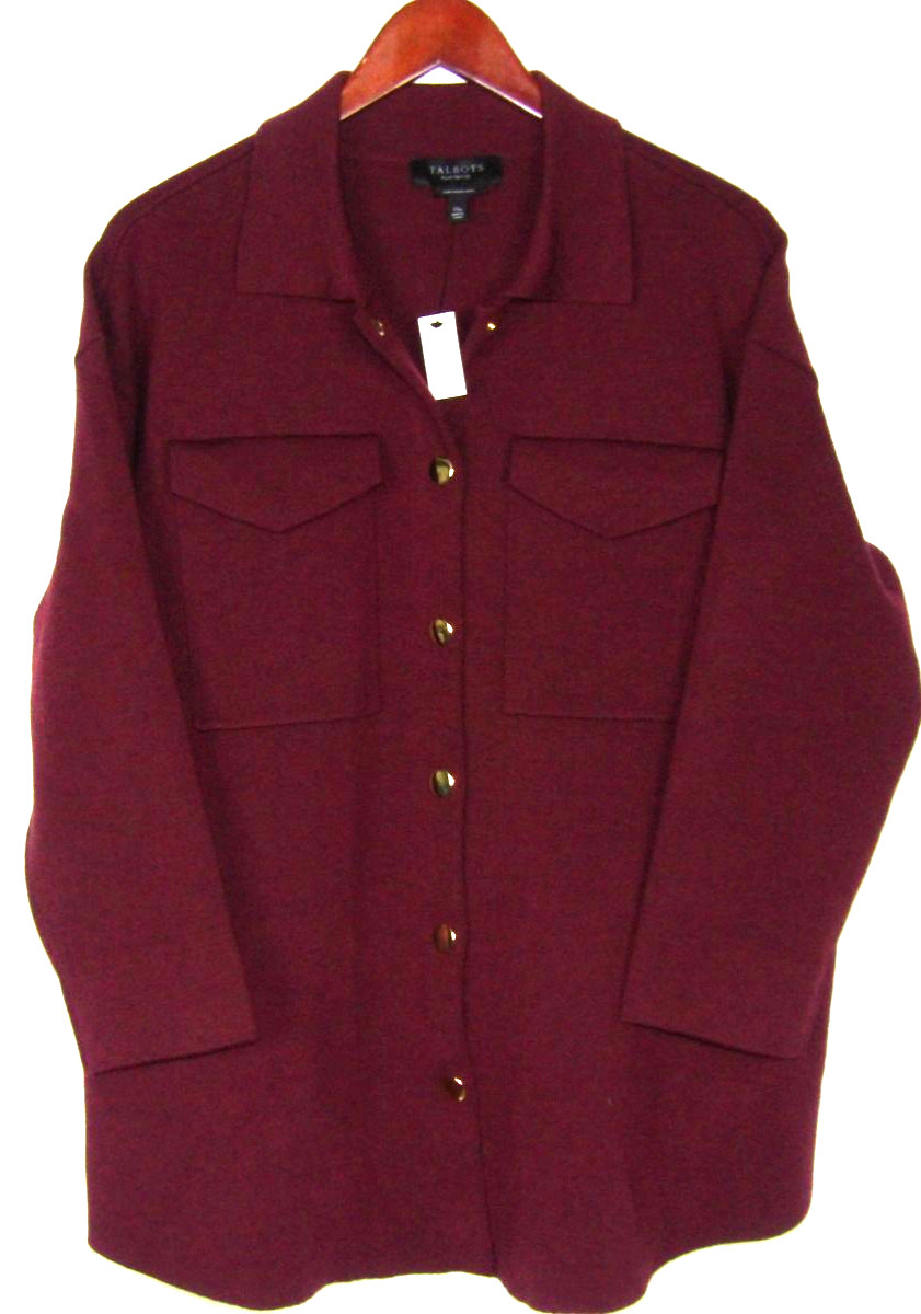 NEW TALBOTS 100% Merino Wool Burgundy Snap Jacket Sweater Women\'s 1XP NWT