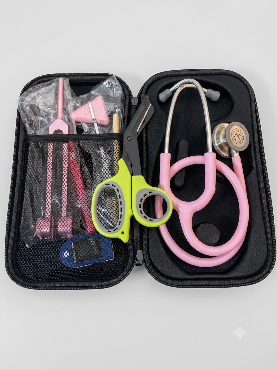 Cardiology Classic III Pearl Pink High Quality Stethoscope 9Pcs Kit Fee Shipping