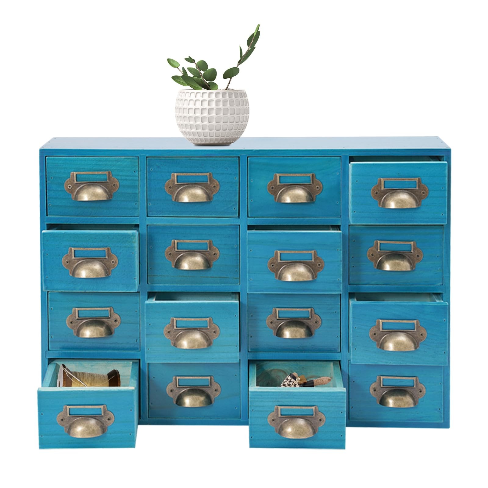 16 Drawers Apothecary Cabinet Tabletop Library Card Catalog Organizer 22lbs Blue