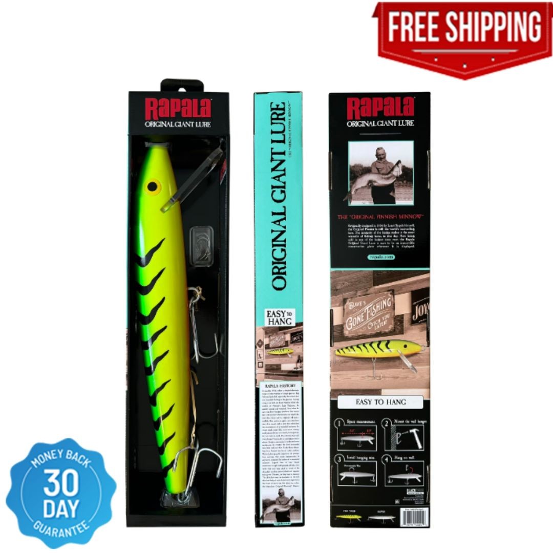 Rapala\'s 24.5” Giant Fishing Lure, Décor, Firetiger, Green Yellow, 2.5 lbs Rapala\'s 24.5” Giant Fishing Lure, Décor, Firetiger, Green Yellow, 2.5 lbs