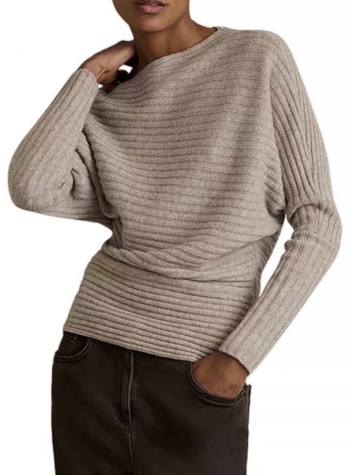New Reiss Nelly Drape Knitted Cashmere Wool Sweater Top In Oatmeal Size M $240 New Reiss Nelly Drape Knitted Cashmere Wool Sweater Top In Oatmeal Size M $240