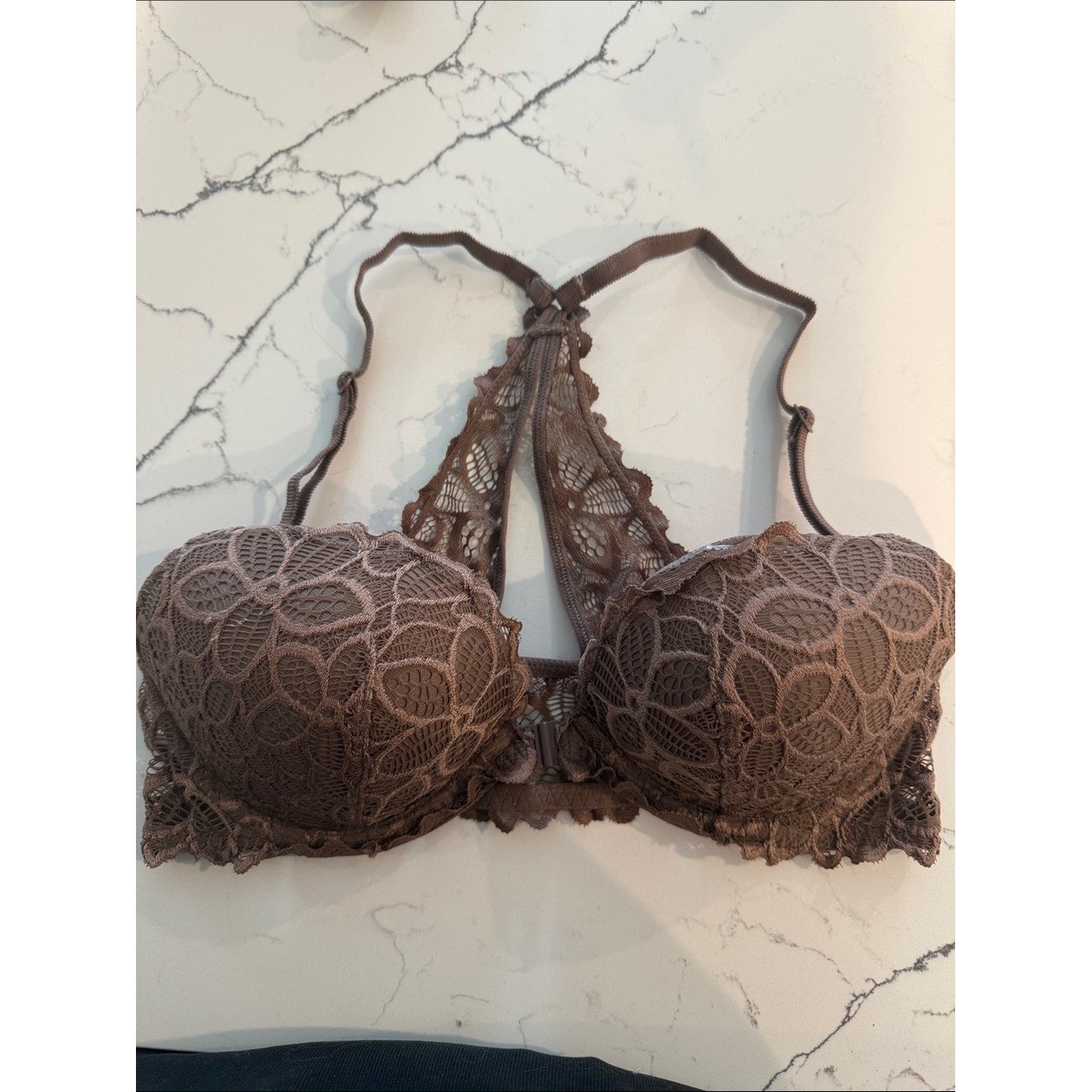 PINK Victoria\'s Secret Brown Lace Racerback Push-Up Bra PINK Victoria\'s Secret Brown Lace Racerback Push-Up Bra