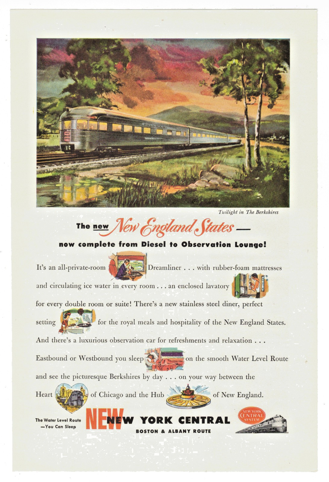 Original Vintage 1949 New York Central Railroad Berkshires Tourism print ad