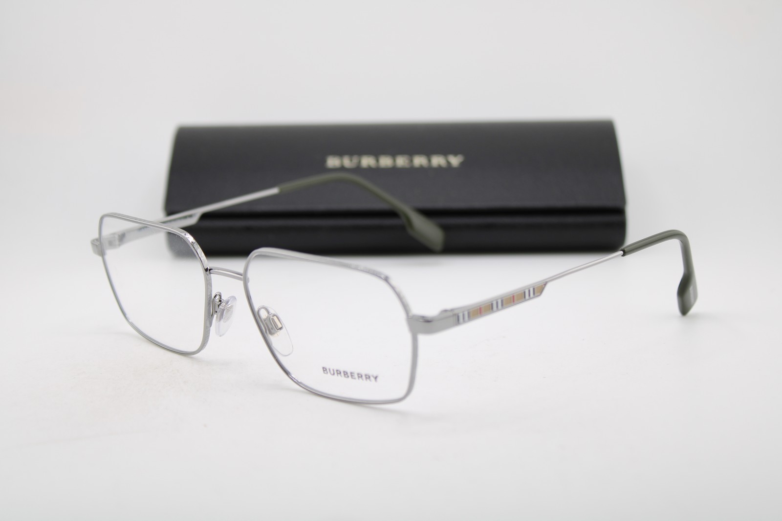 NEW BURBERRY B 1356 1003 SILVER GREEN GUNMETAL AUTHENTIC EYEGLASSES 55-16