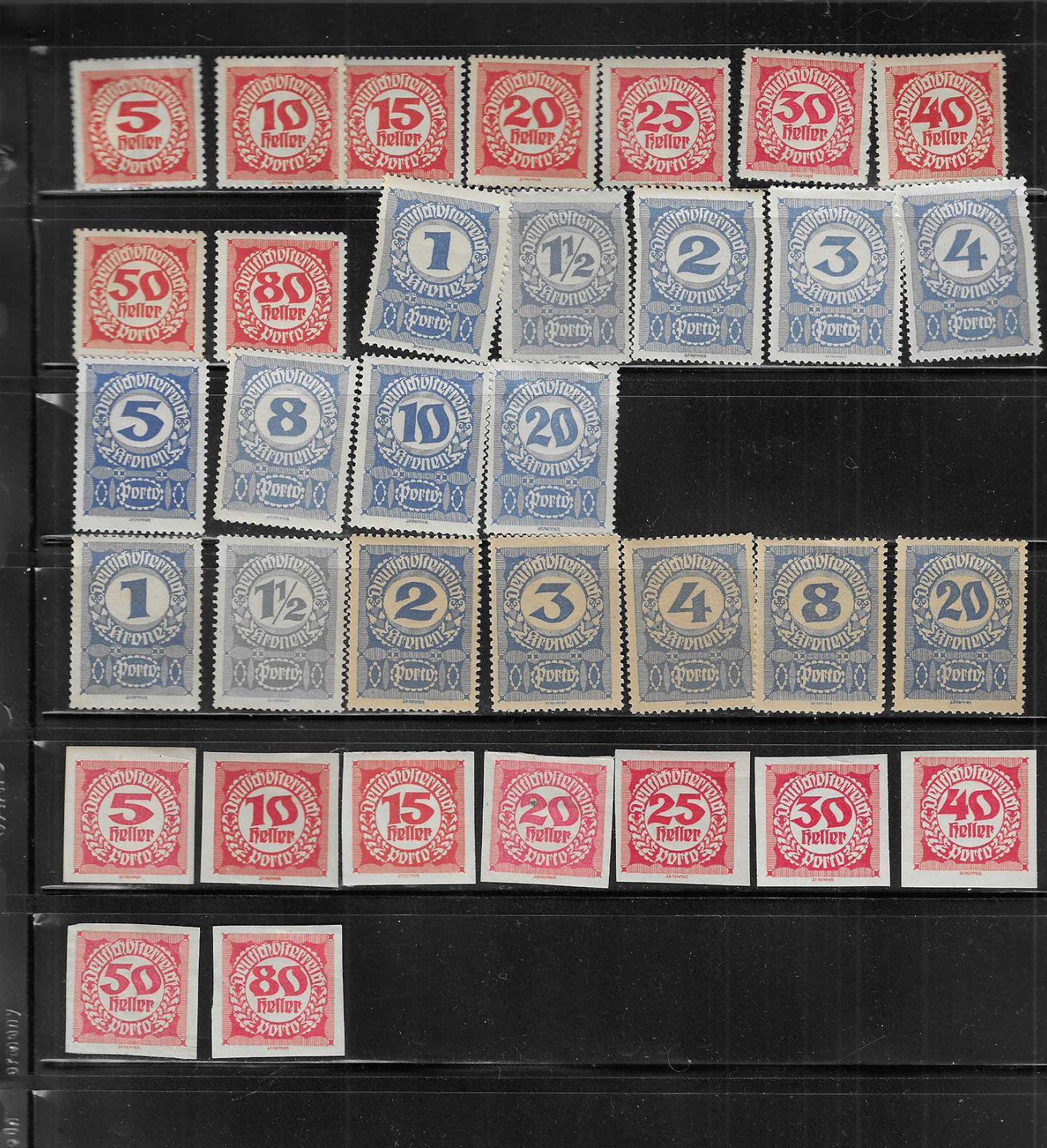 AUSTRIA  lot of 34 stamps  SC# J75-J92 set & J93-J101 imperf.  set Mint H  A3