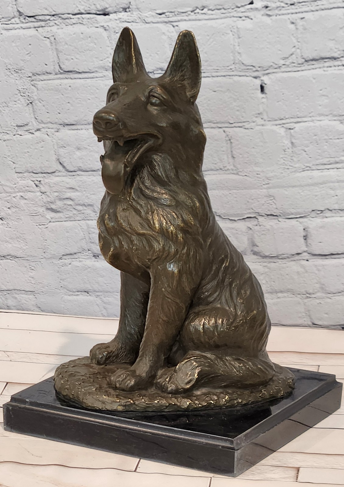 Signed Genuine Bronze Shepherd Dog Sculpture Loyal Guardian Statue Decor Art