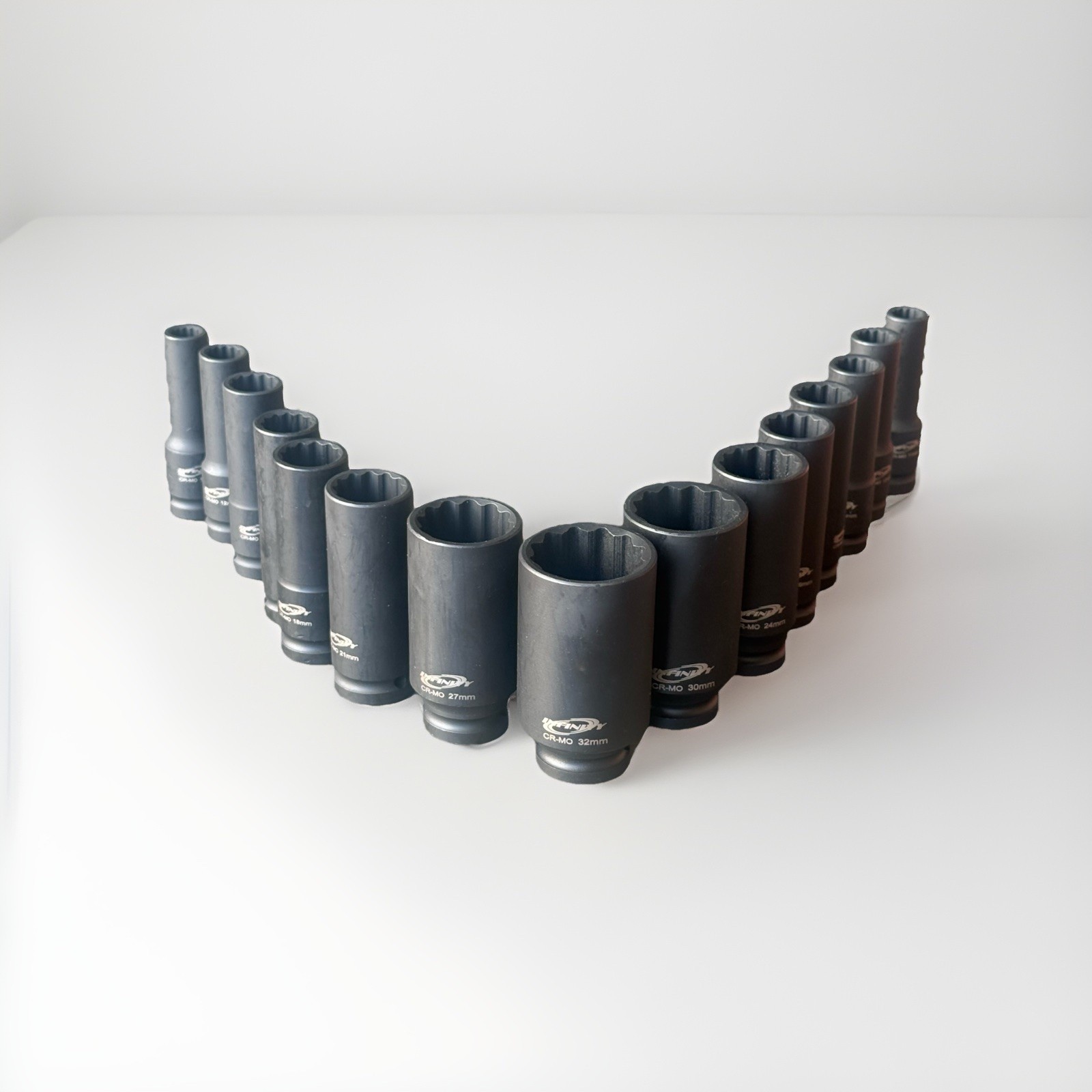 15pcs 1/2” Dr. 12 Point Spindle Axle Deep Impact Socket Set Metric 10-32mm CRMO
